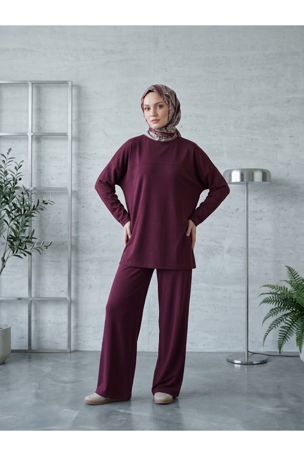 PİT00544-BRD Roba Detay Pantolonlu Takım-Bordo