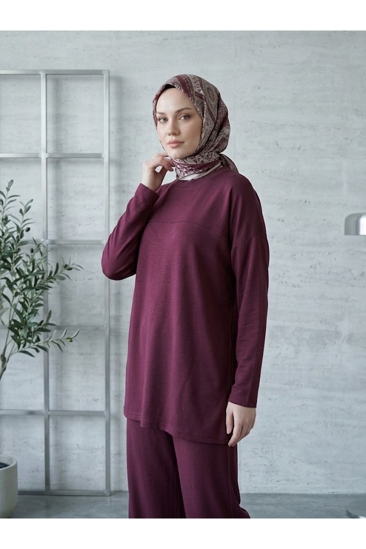 PİT00544-BRD Roba Detay Pantolonlu Takım-Bordo