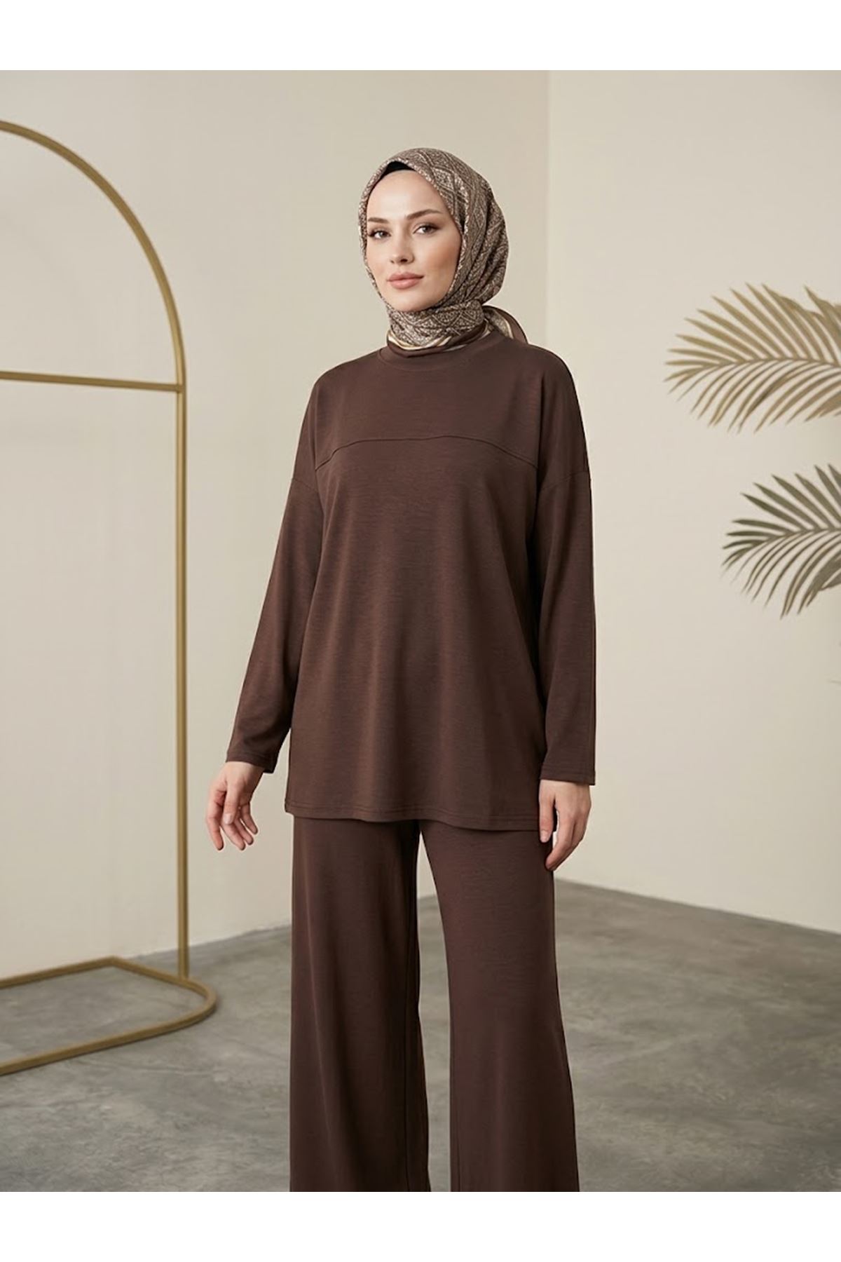 PİT00544-KHV Roba Detay Pantolonlu Takım-Kahve