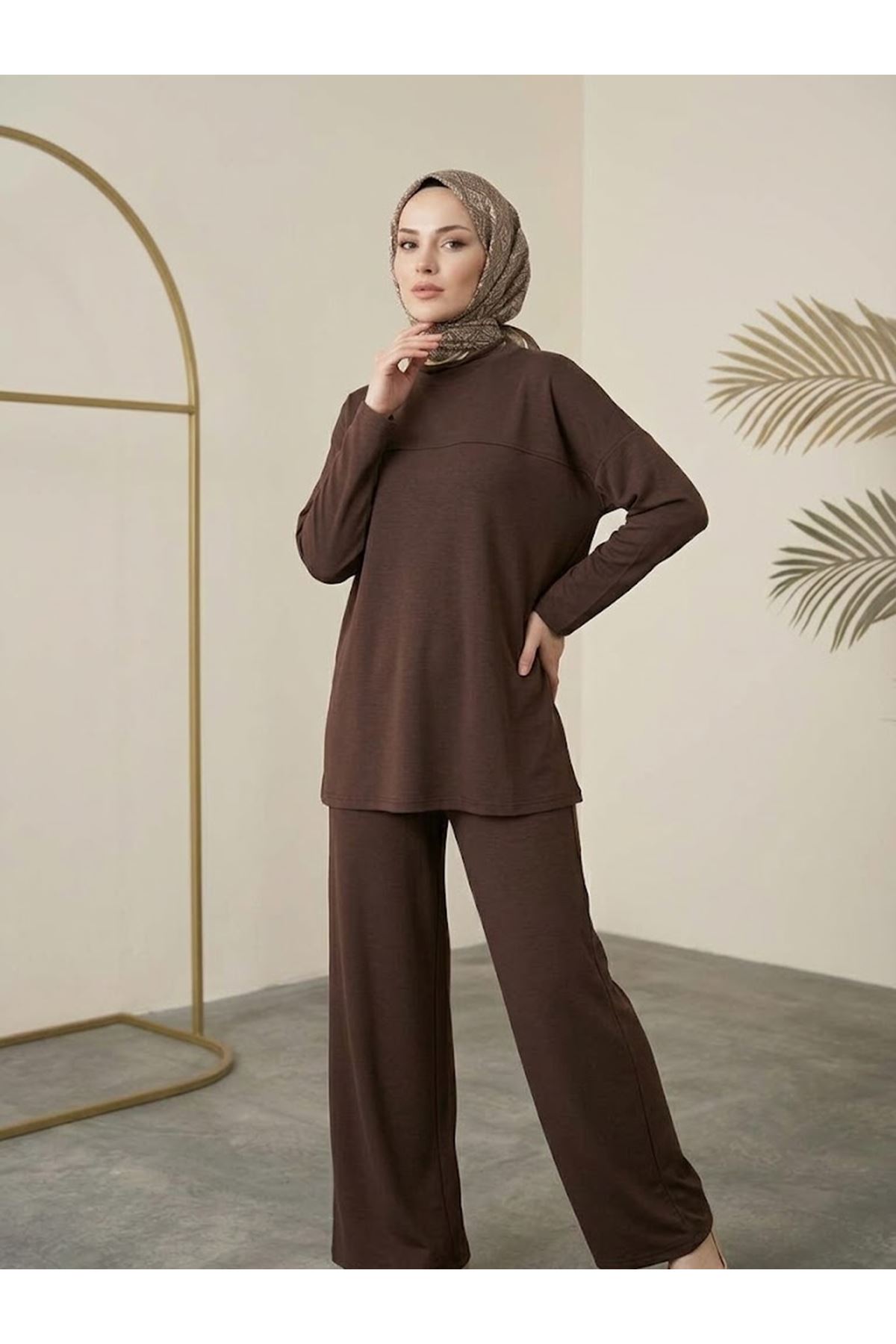 PİT00544-KHV Roba Detay Pantolonlu Takım-Kahve