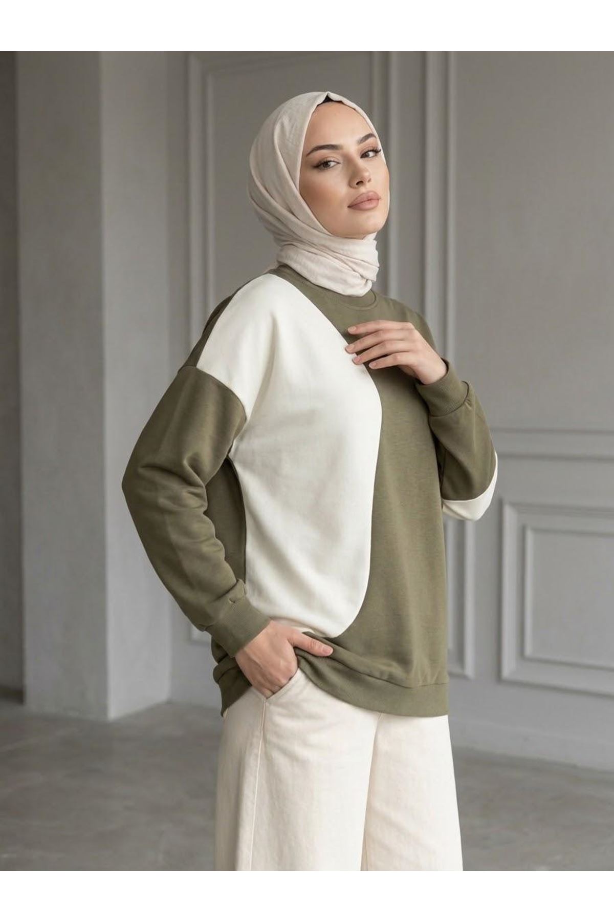 TUN06006-HKİ Garnili Oysho Tunik-Haki