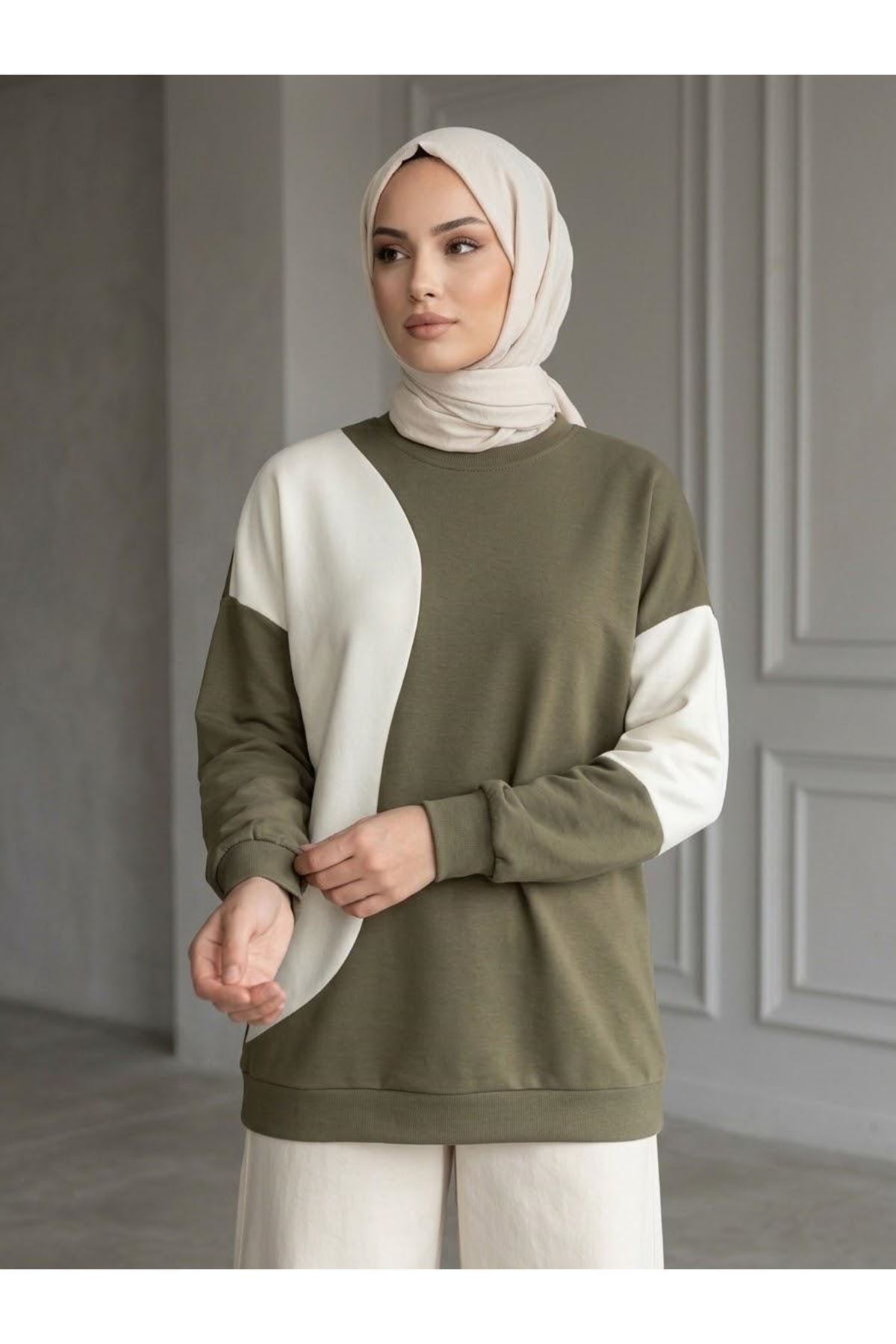 TUN06006-HKİ Garnili Oysho Tunik-Haki