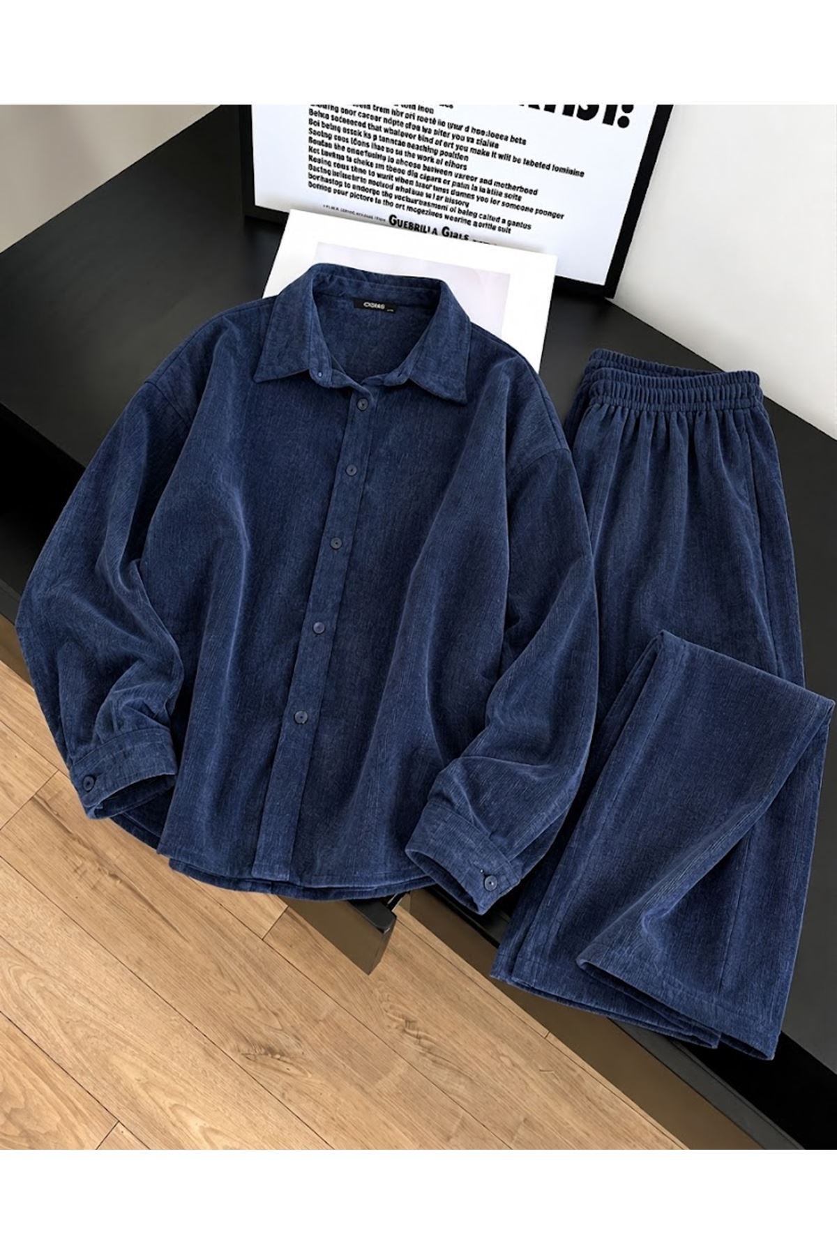 PİT00545-MAV Denim Modal Pantolonlu Takım-Mavi