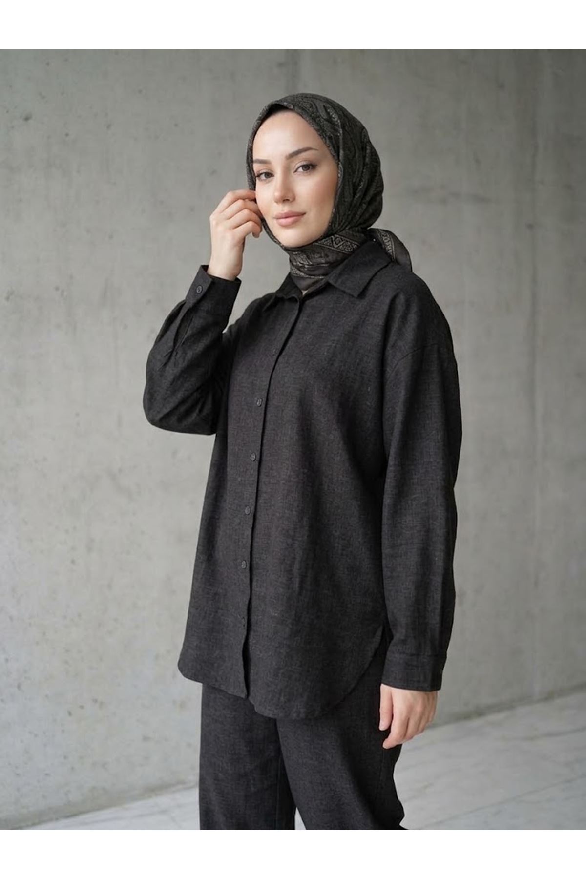 PİT00545-SYH Denim Modal Pantolonlu Takım-Siyah