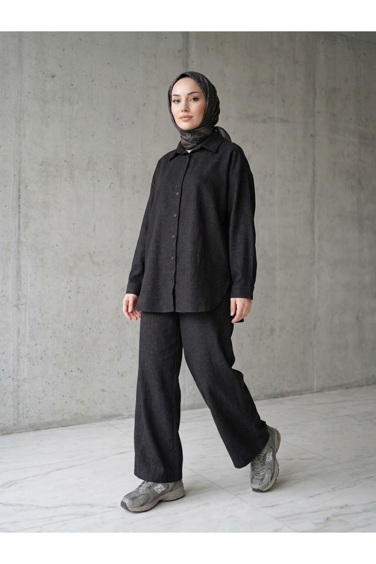 PİT00545-SYH Denim Modal Pantolonlu Takım-Siyah