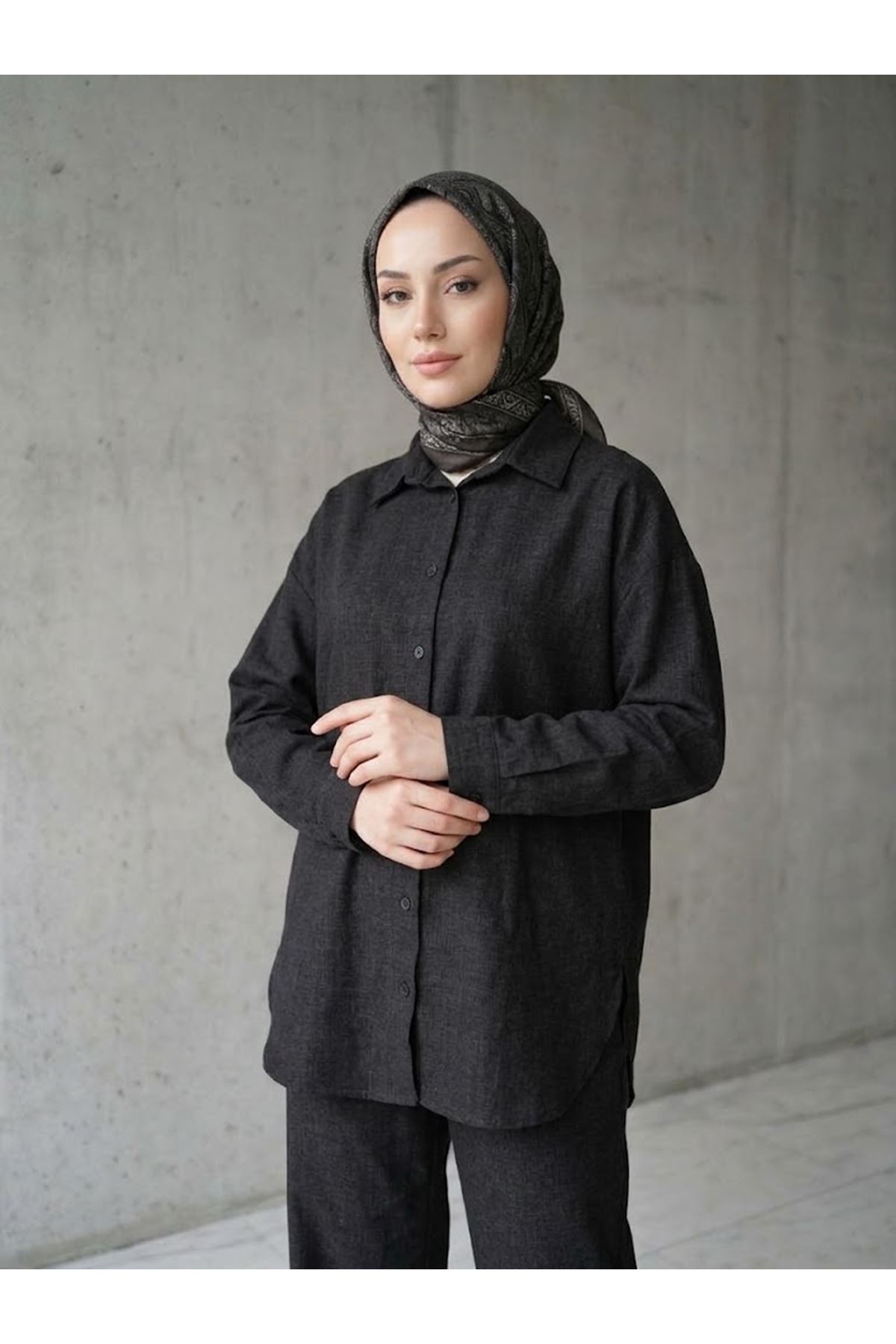 PİT00545-SYH Denim Modal Pantolonlu Takım-Siyah