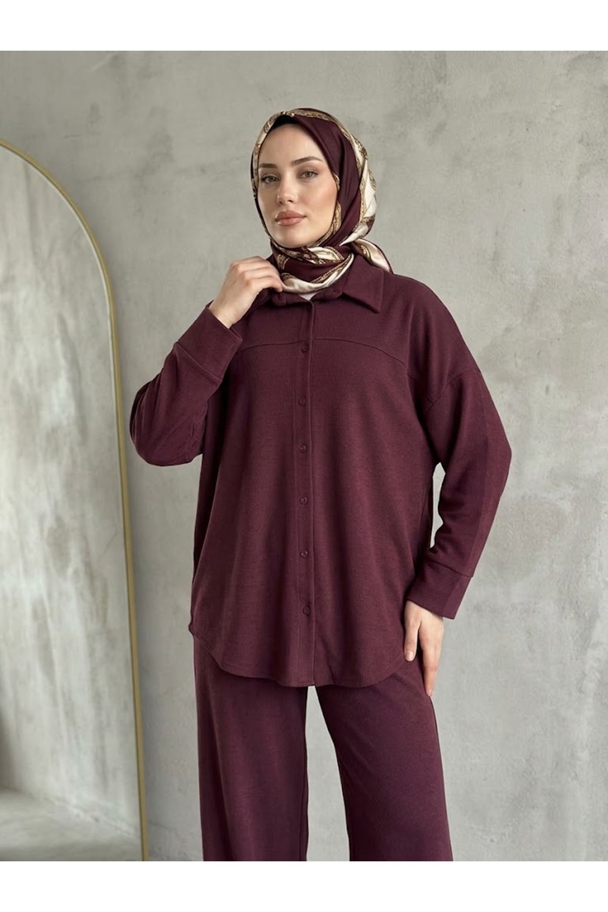 PİT00548-BRD Roba Detay Panolonlu Takım-Bordo