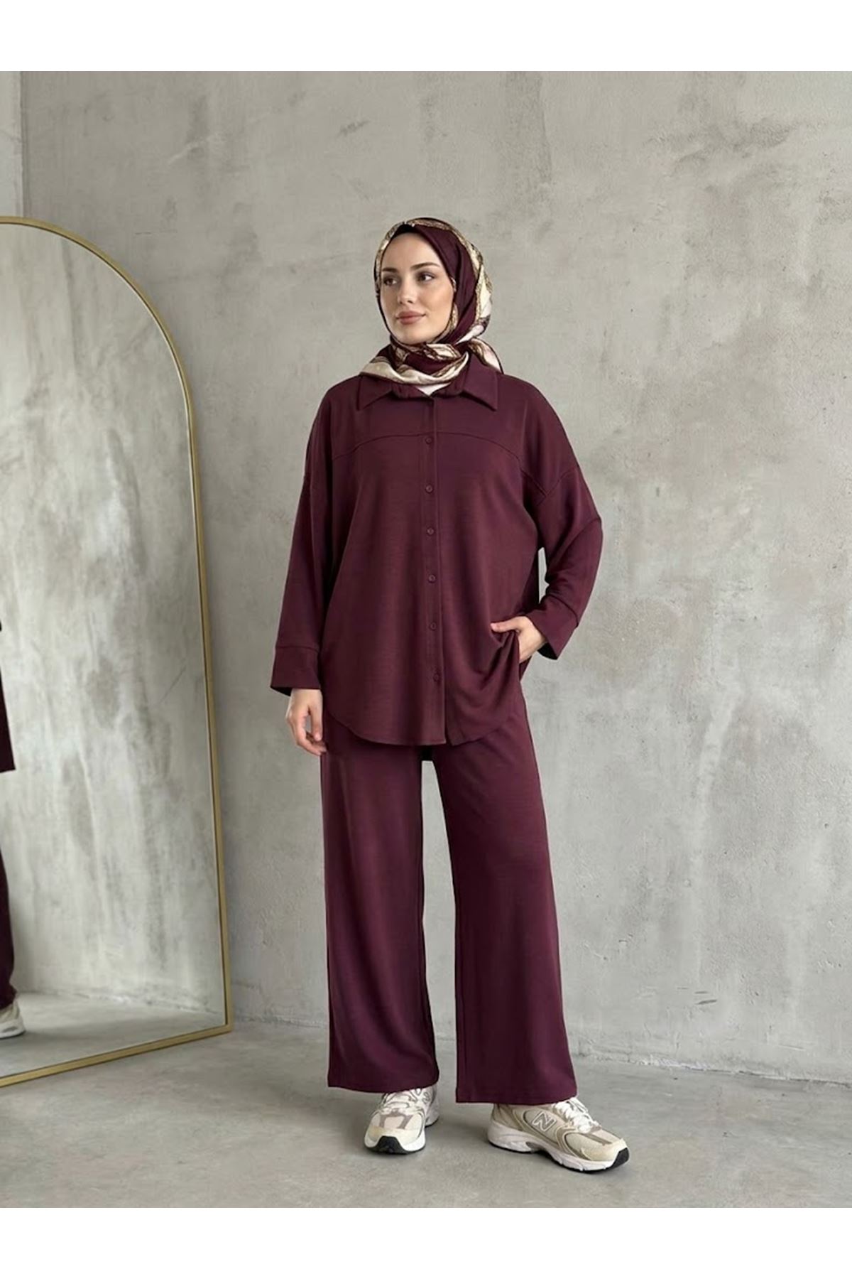PİT00548-BRD Roba Detay Panolonlu Takım-Bordo