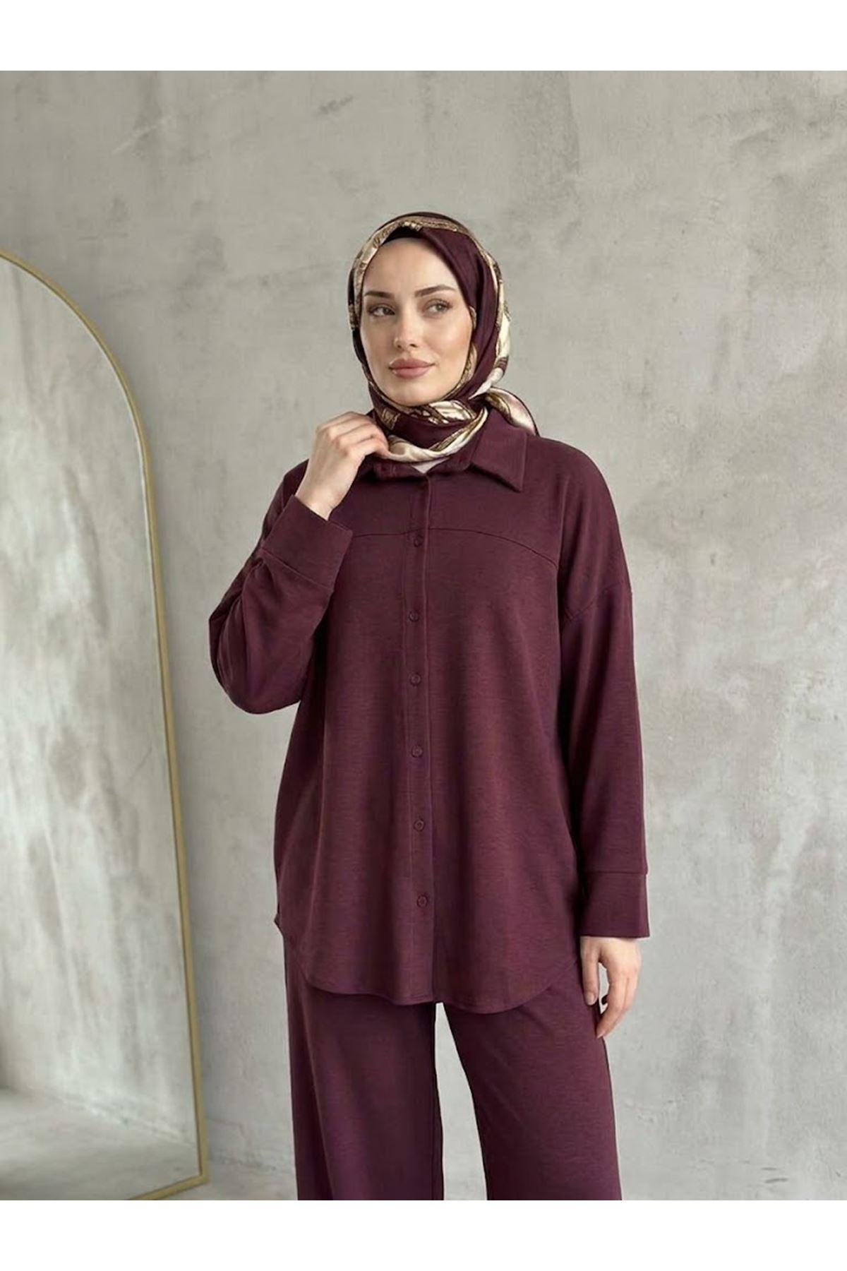 PİT00548-BRD Roba Detay Panolonlu Takım-Bordo