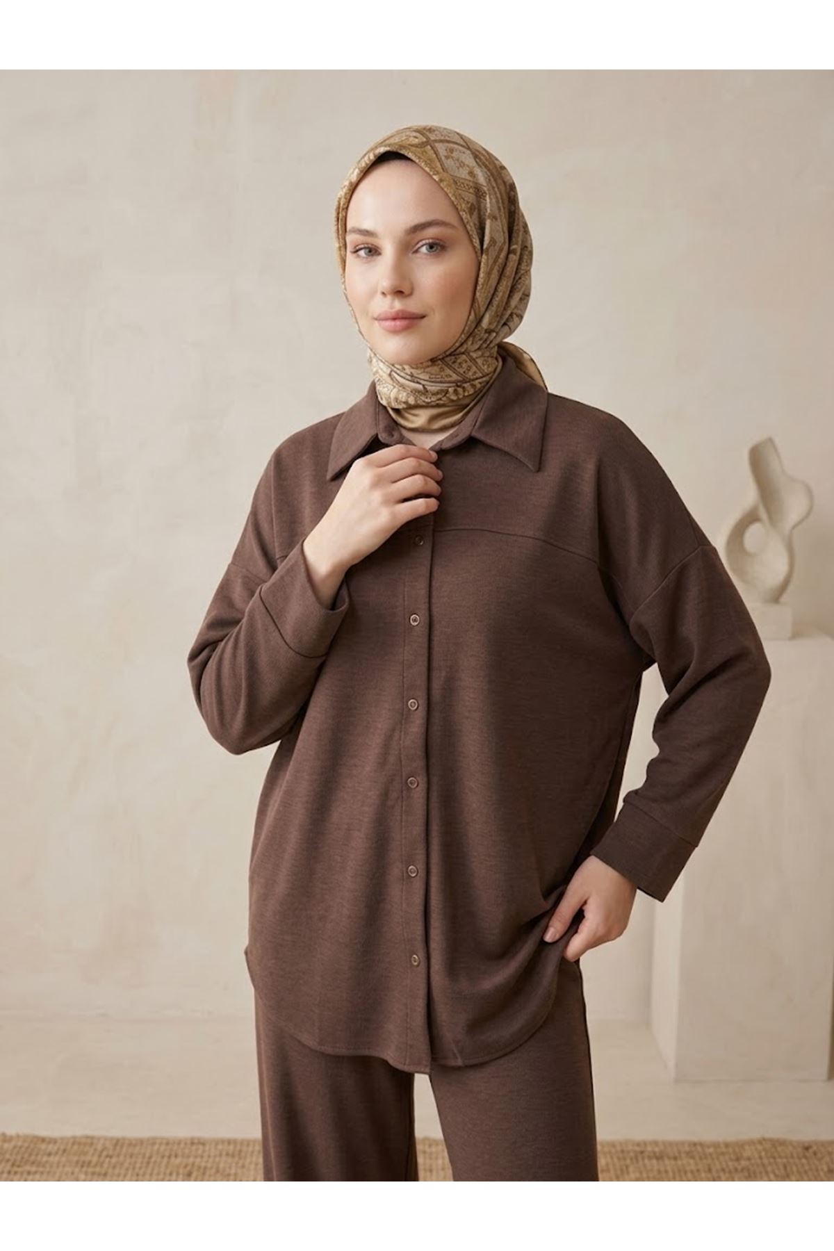 PİT00548-KHV Roba Detay Panolonlu Takım-Kahve