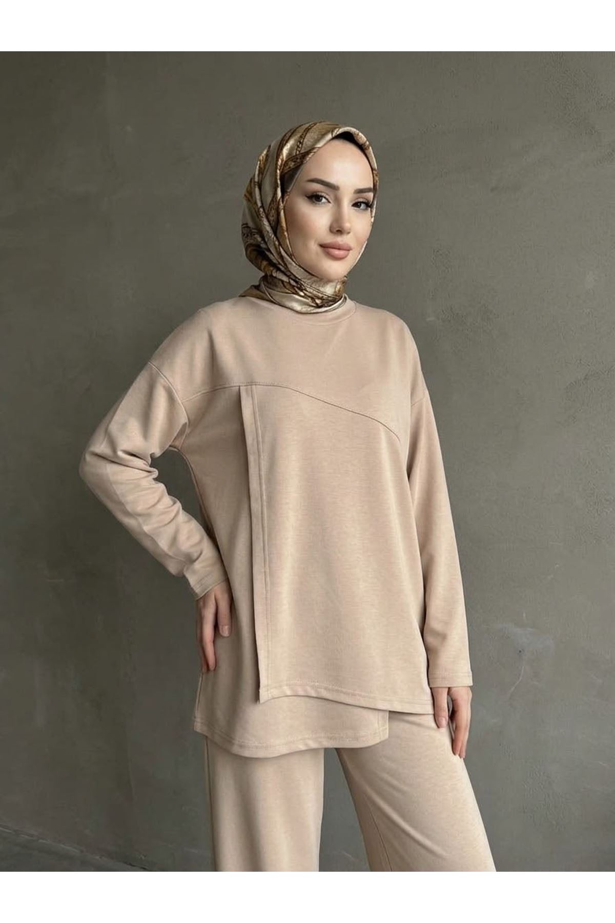 PİT00546-BEJ Ön Hareket Detay Pantolonlu Takım-Bej