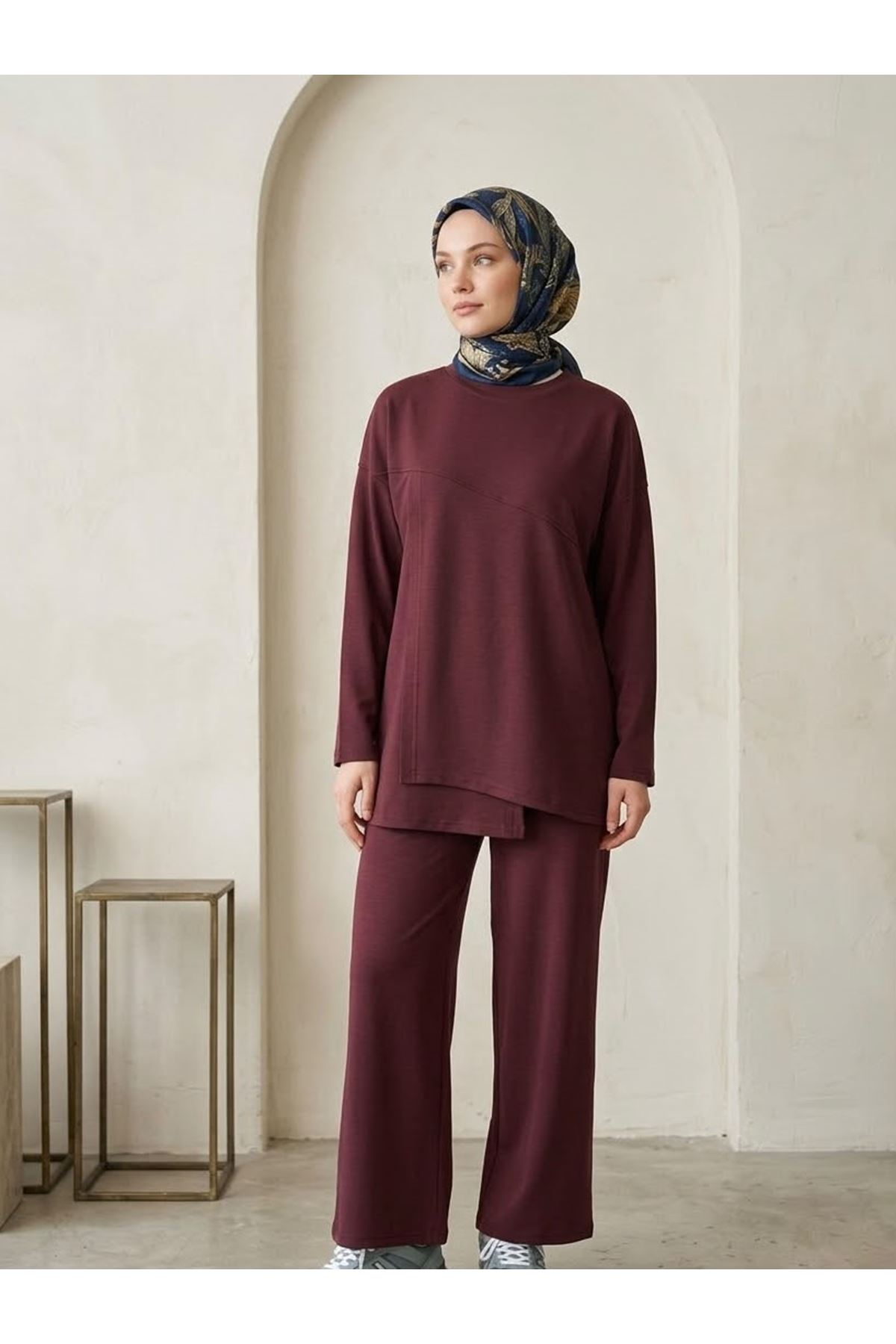 PİT00546-BRD Ön Hareket Detay Pantolonlu Takım-Bordo