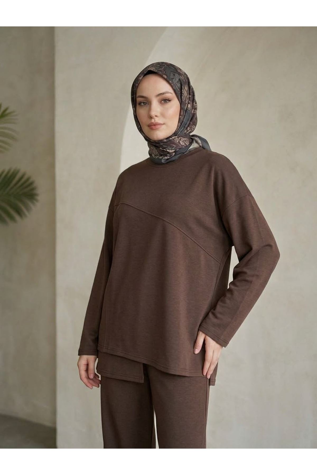 PİT00546-KHV Ön Hareket Detay Pantolonlu Takım-Kahve