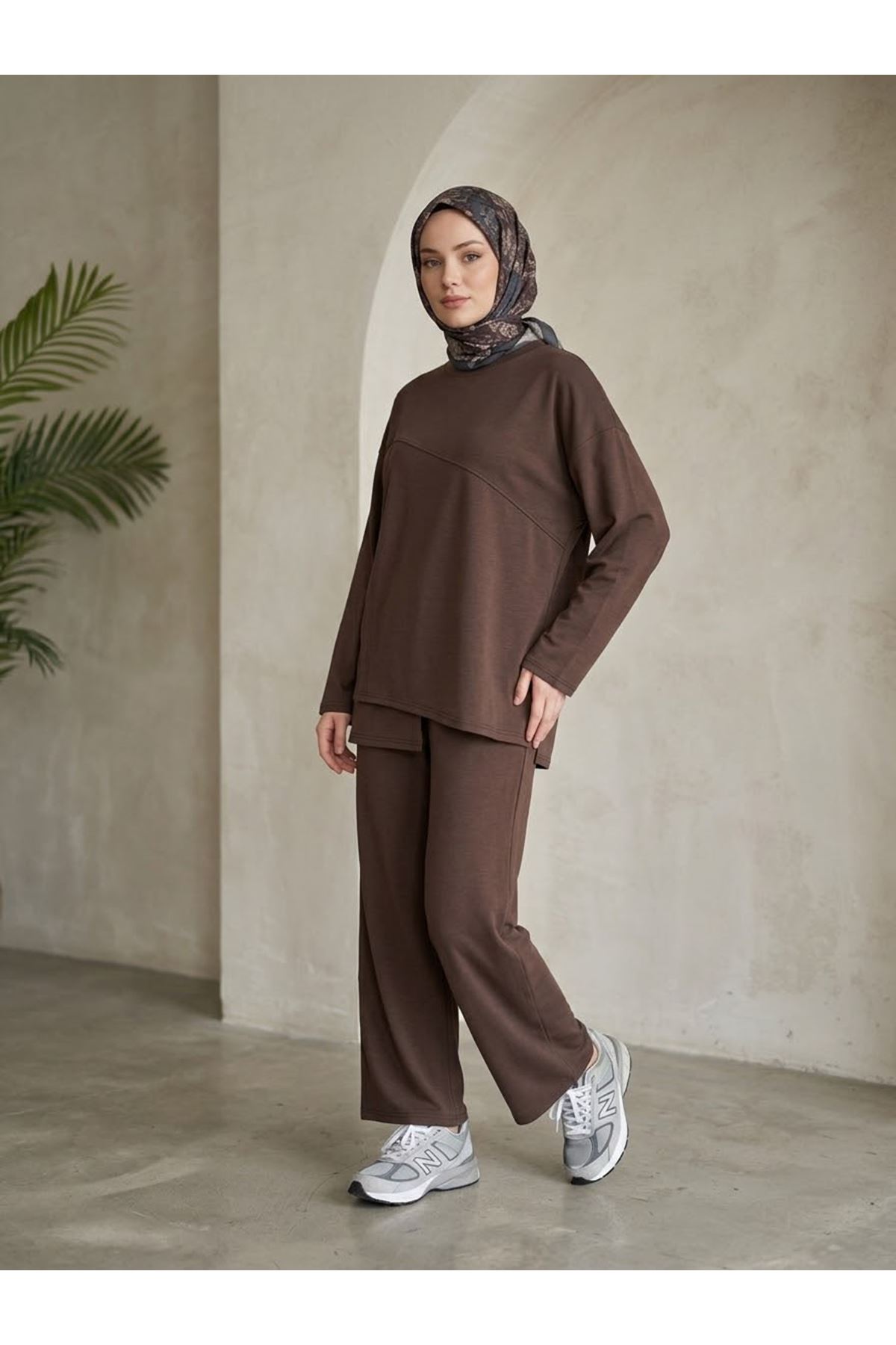 PİT00546-KHV Ön Hareket Detay Pantolonlu Takım-Kahve