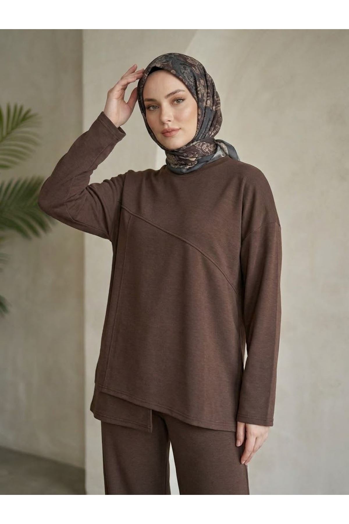 PİT00546-KHV Ön Hareket Detay Pantolonlu Takım-Kahve