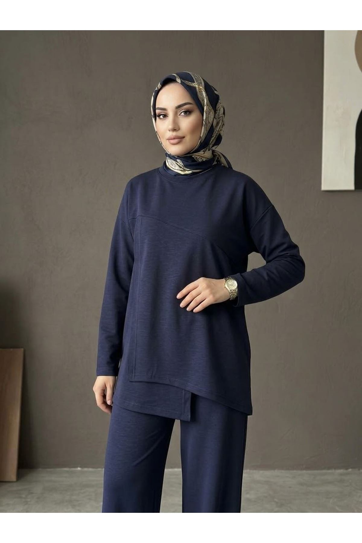 PİT00546-LCV Ön Hareket Detay Pantolonlu Takım-Lacivert