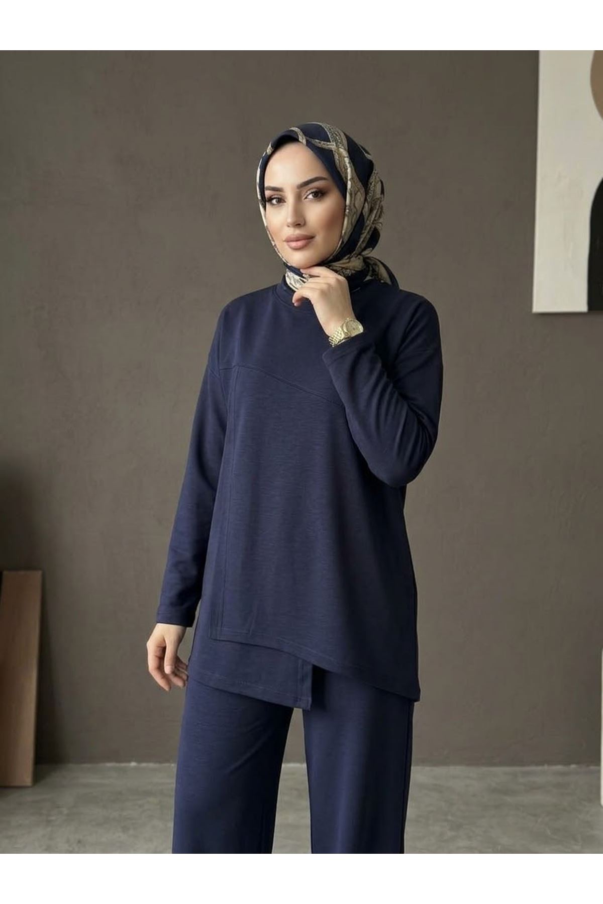 PİT00546-LCV Ön Hareket Detay Pantolonlu Takım-Lacivert