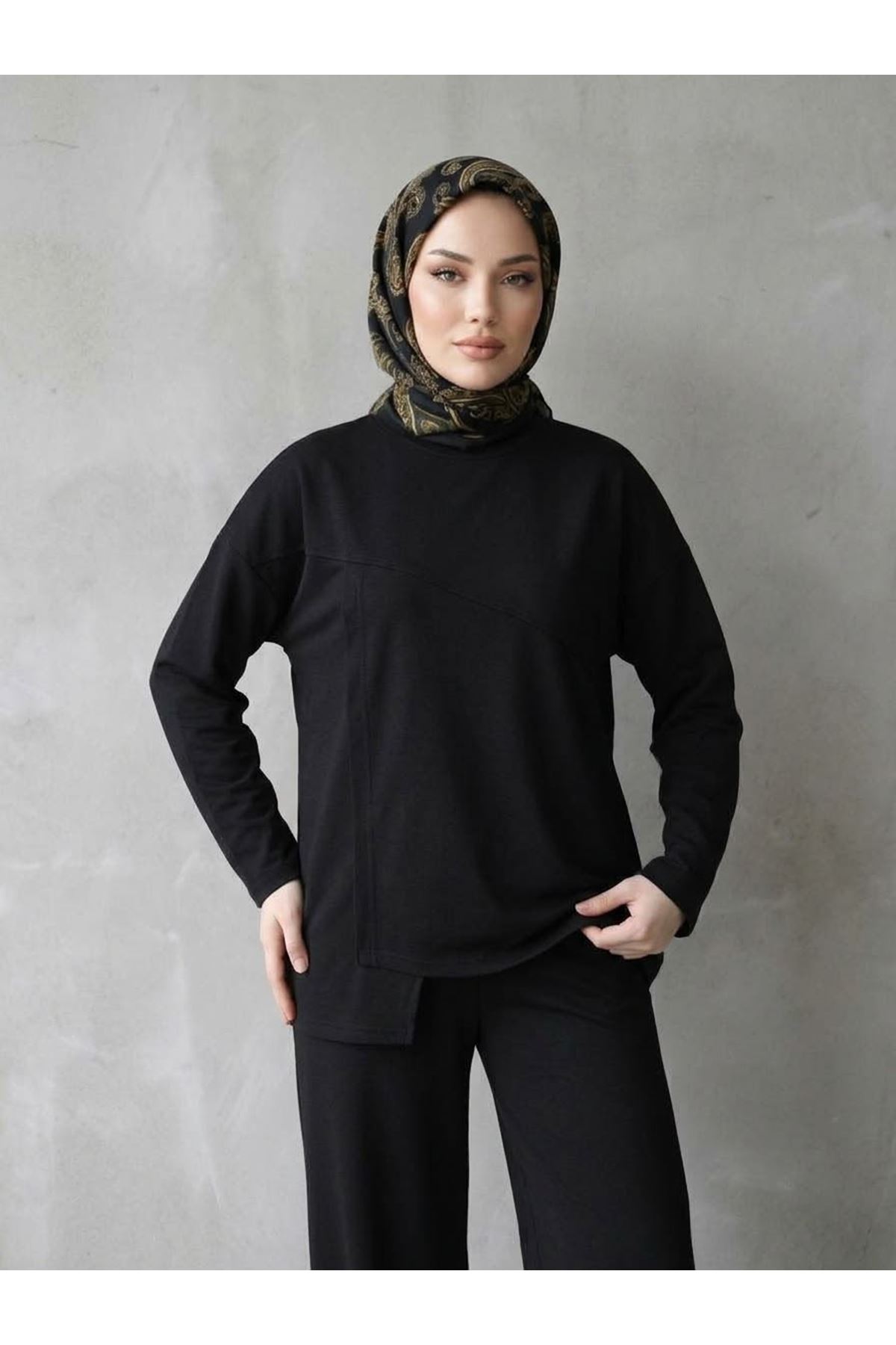 PİT00546-SYH Ön Hareket Detay Pantolonlu Takım-Siyah