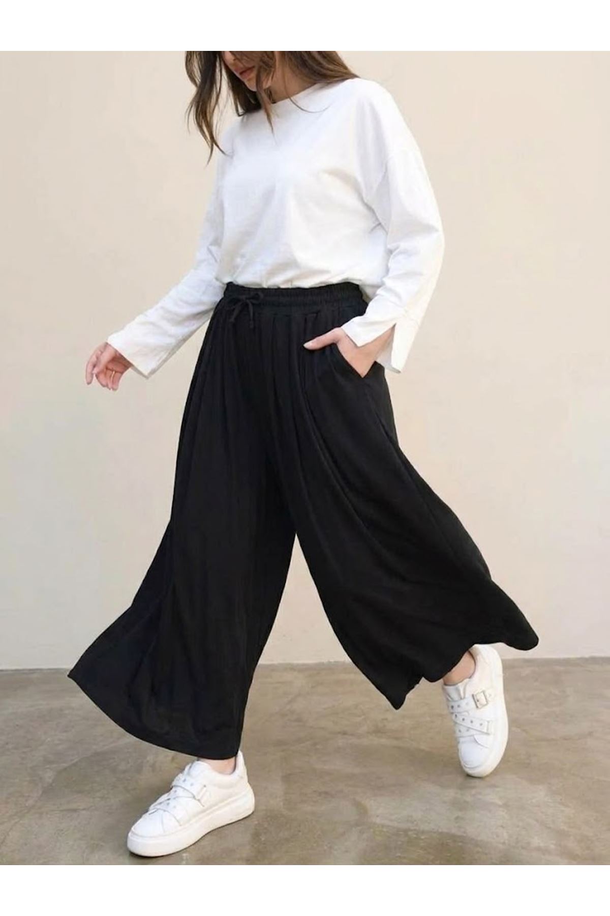 PNT01579-SYH Pileli Oysho Pantolon-Siyah