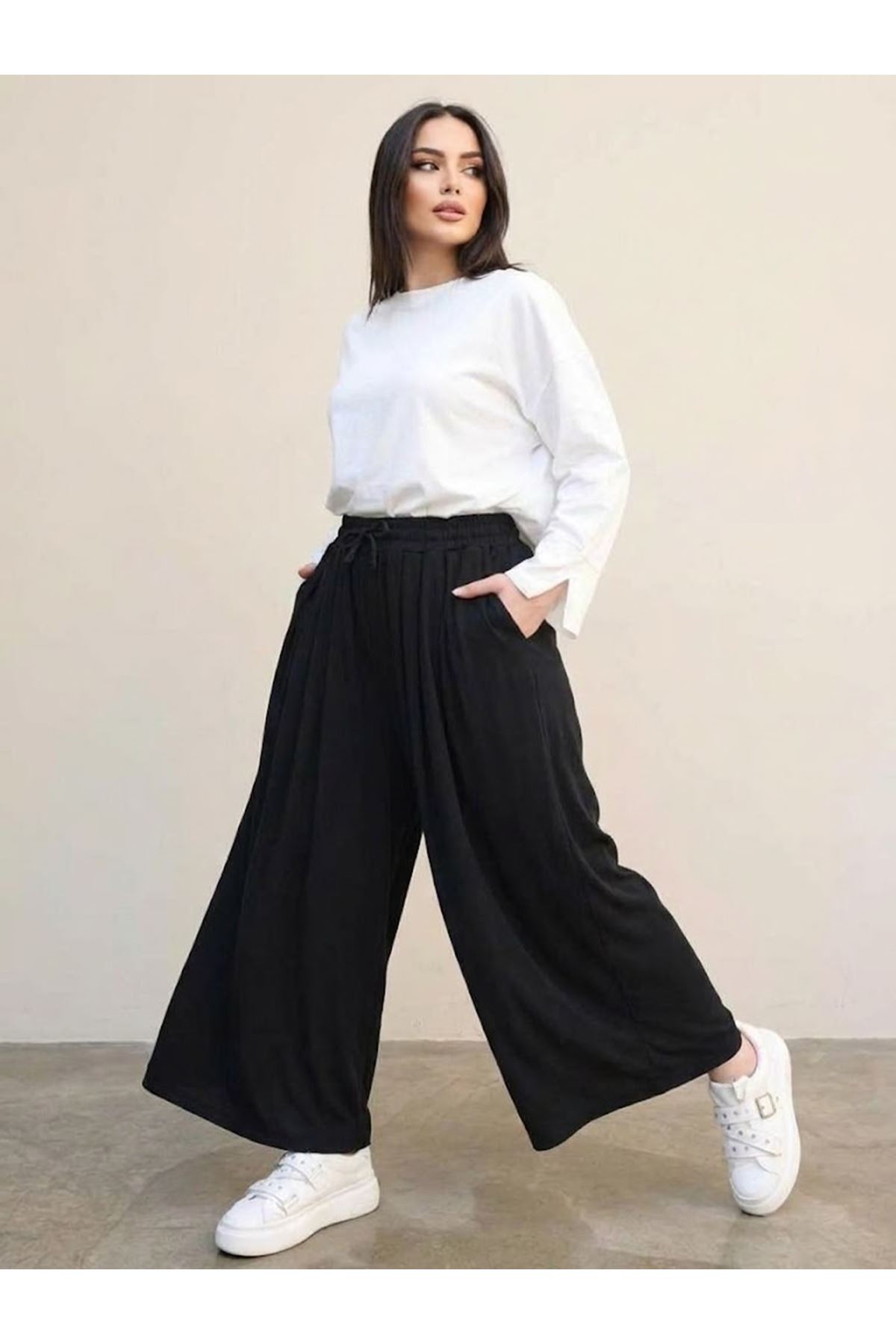 PNT01579-SYH Pileli Oysho Pantolon-Siyah