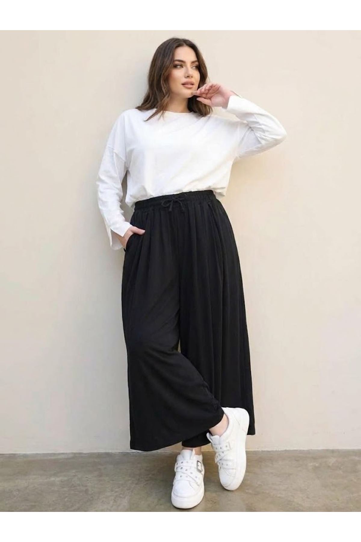 PNT01579-SYH Pileli Oysho Pantolon-Siyah