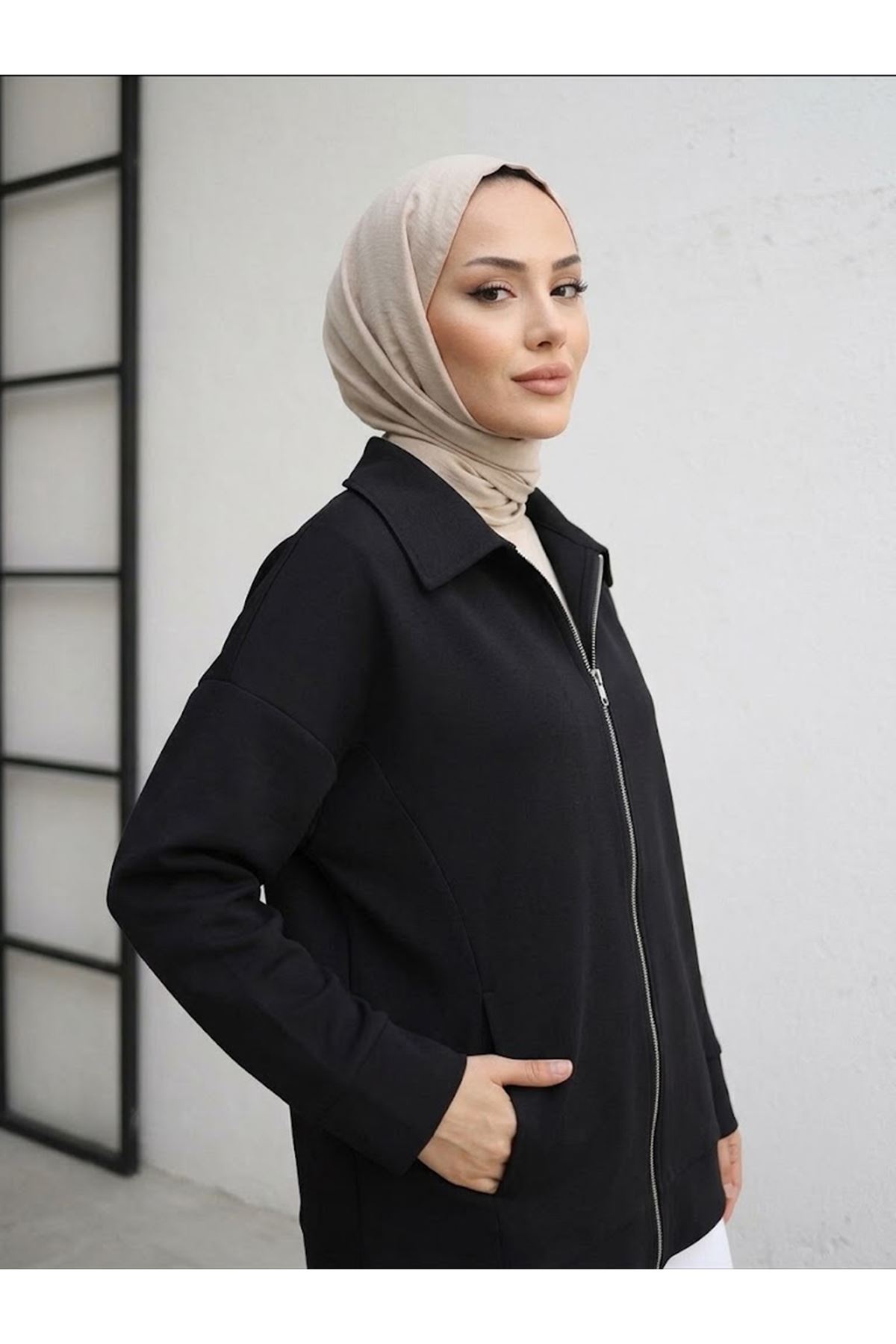 CKT01795-SYH Cep Detay Fermuarlı Ceket-Siyah