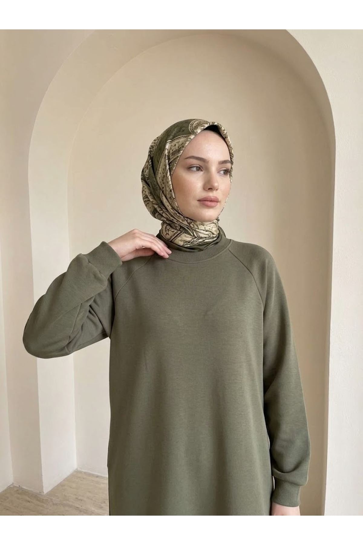 ELB04176-HKİ Reglan Kol Oysho Elbise-Haki