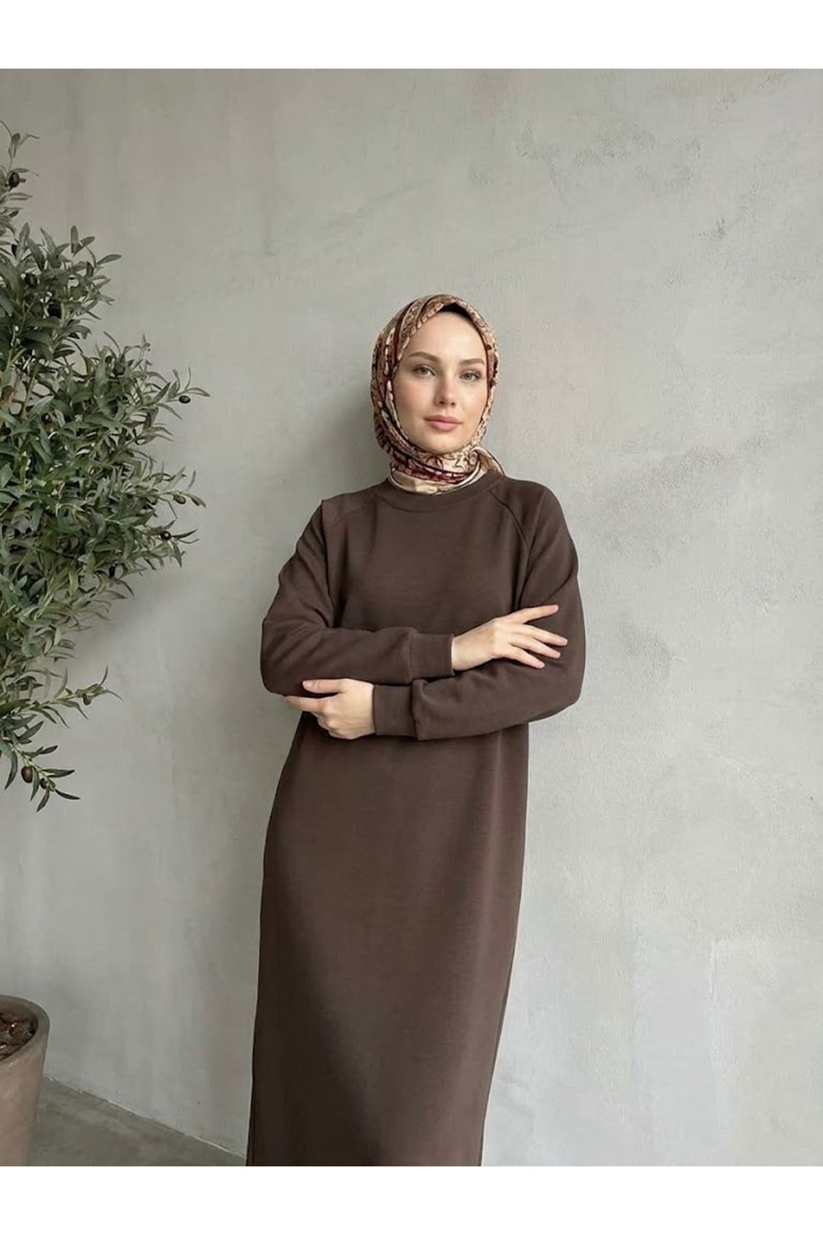 ELB04176-KHV Reglan Kol Oysho Elbise-Kahve