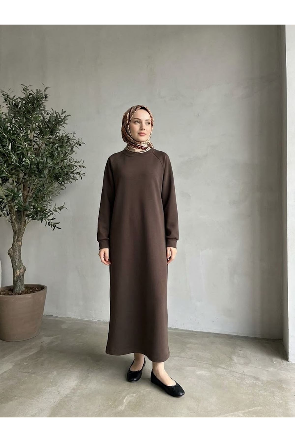 ELB04176-KHV Reglan Kol Oysho Elbise-Kahve