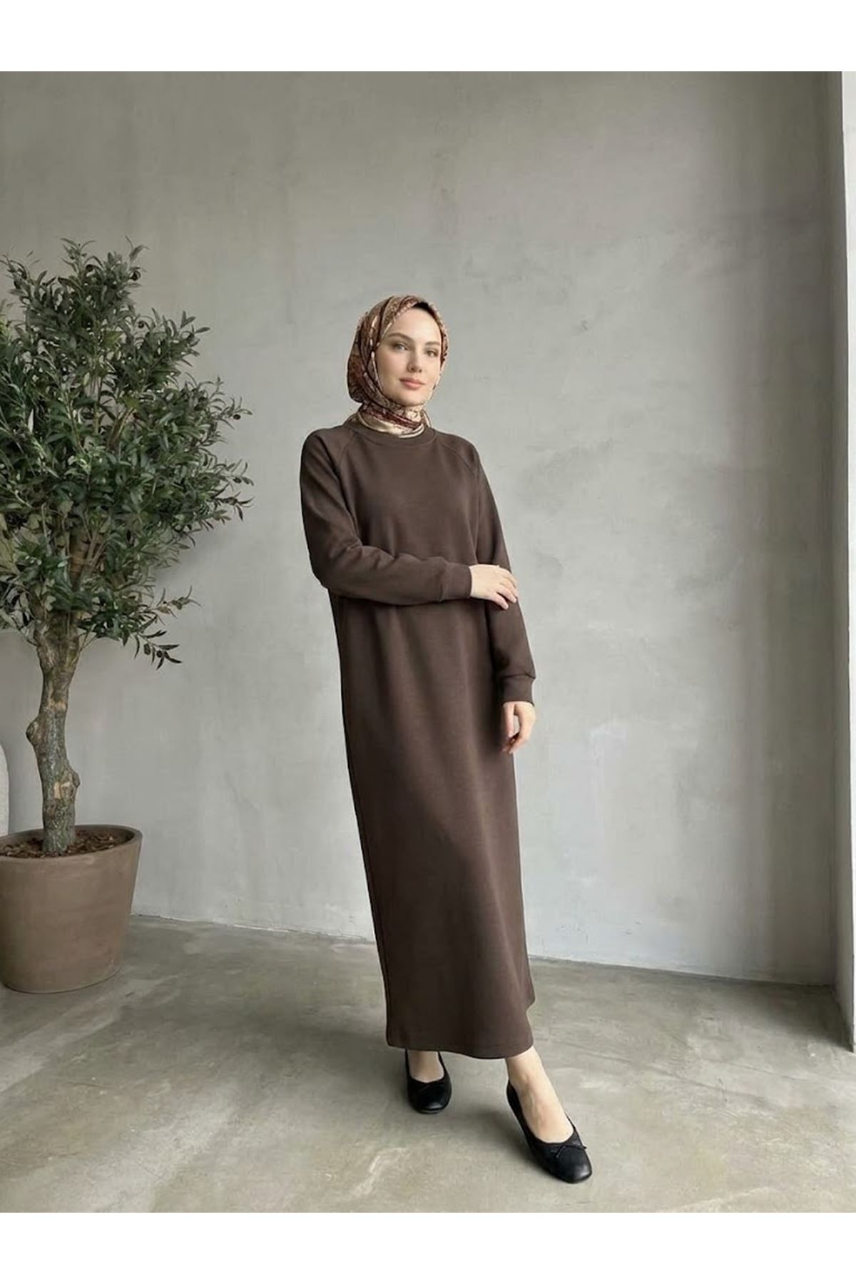 ELB04176-KHV Reglan Kol Oysho Elbise-Kahve