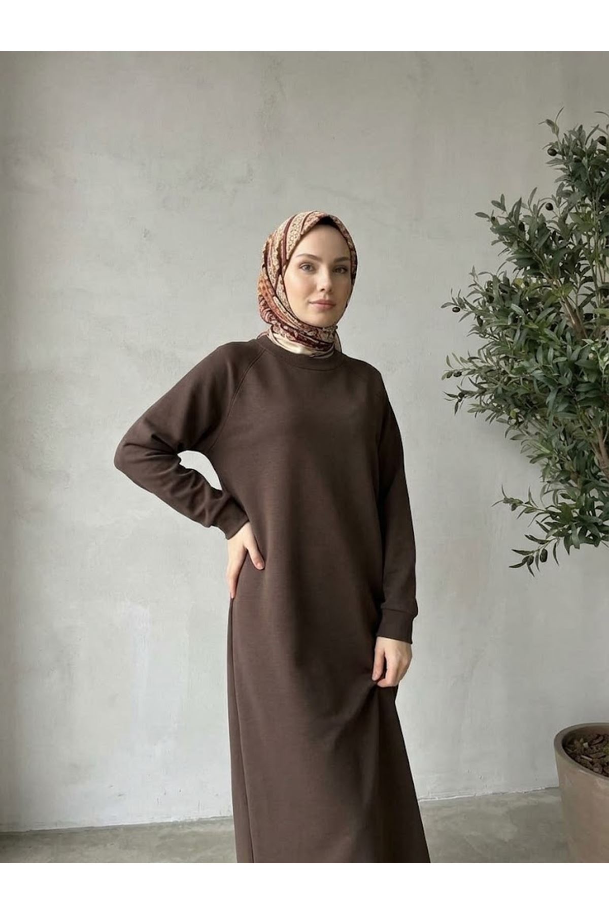 ELB04176-KHV Reglan Kol Oysho Elbise-Kahve