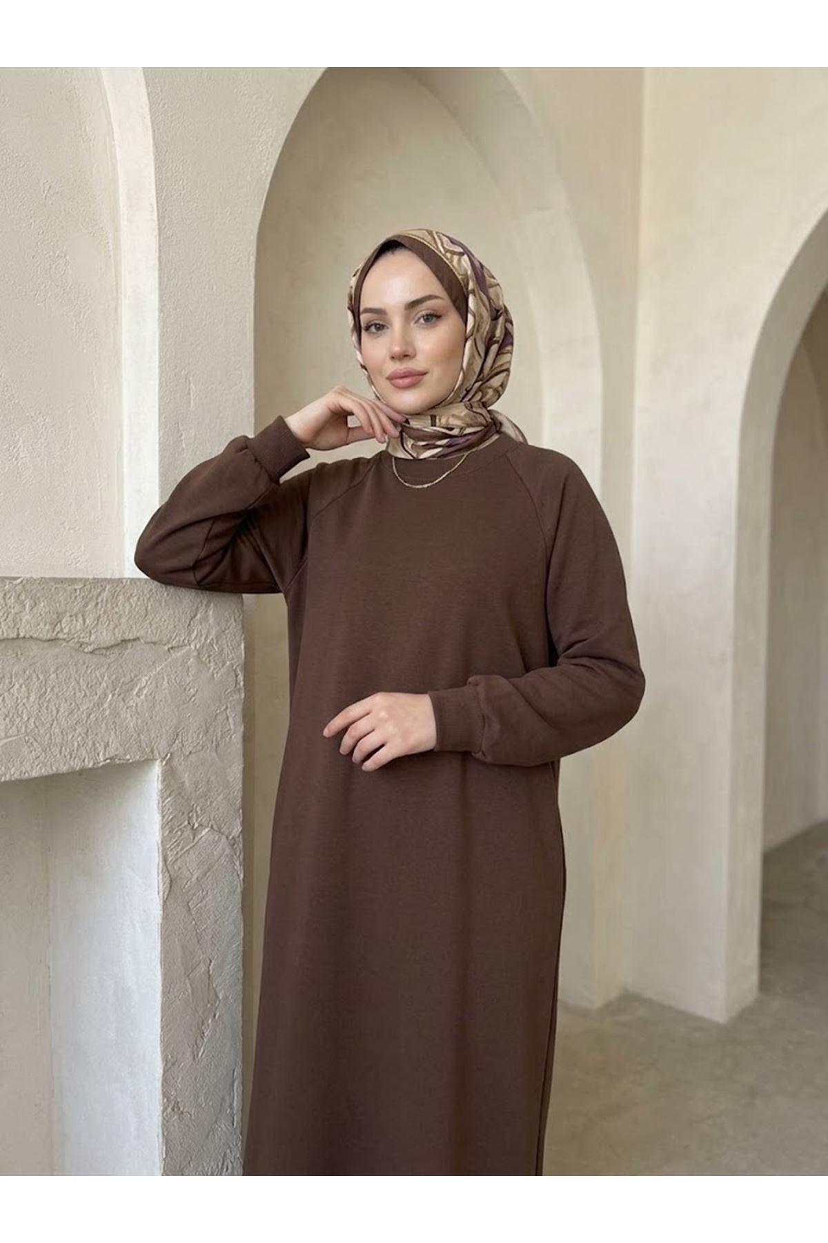 ELB04176-P102 Reglan Kol Oysho Elbise-Açık Kahve
