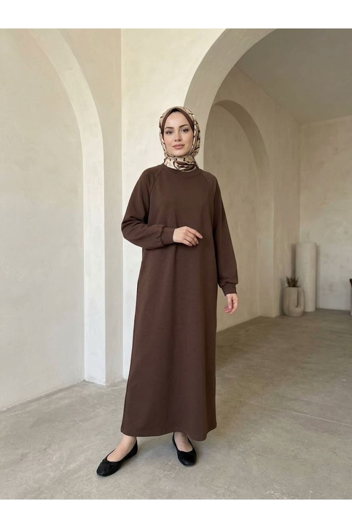 ELB04176-P102 Reglan Kol Oysho Elbise-Açık Kahve