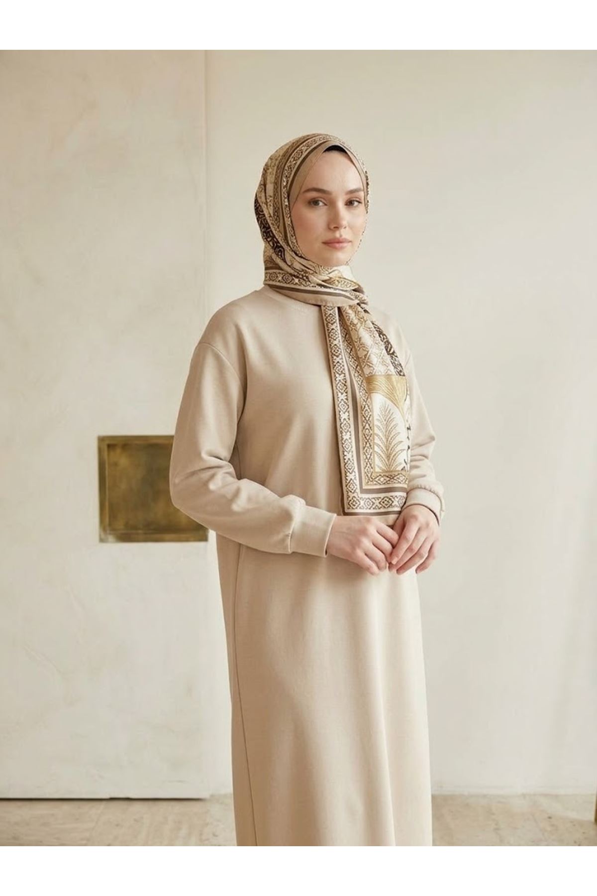 ELB04177-BEJ Manşet Detay Oysho Elbise-Bej