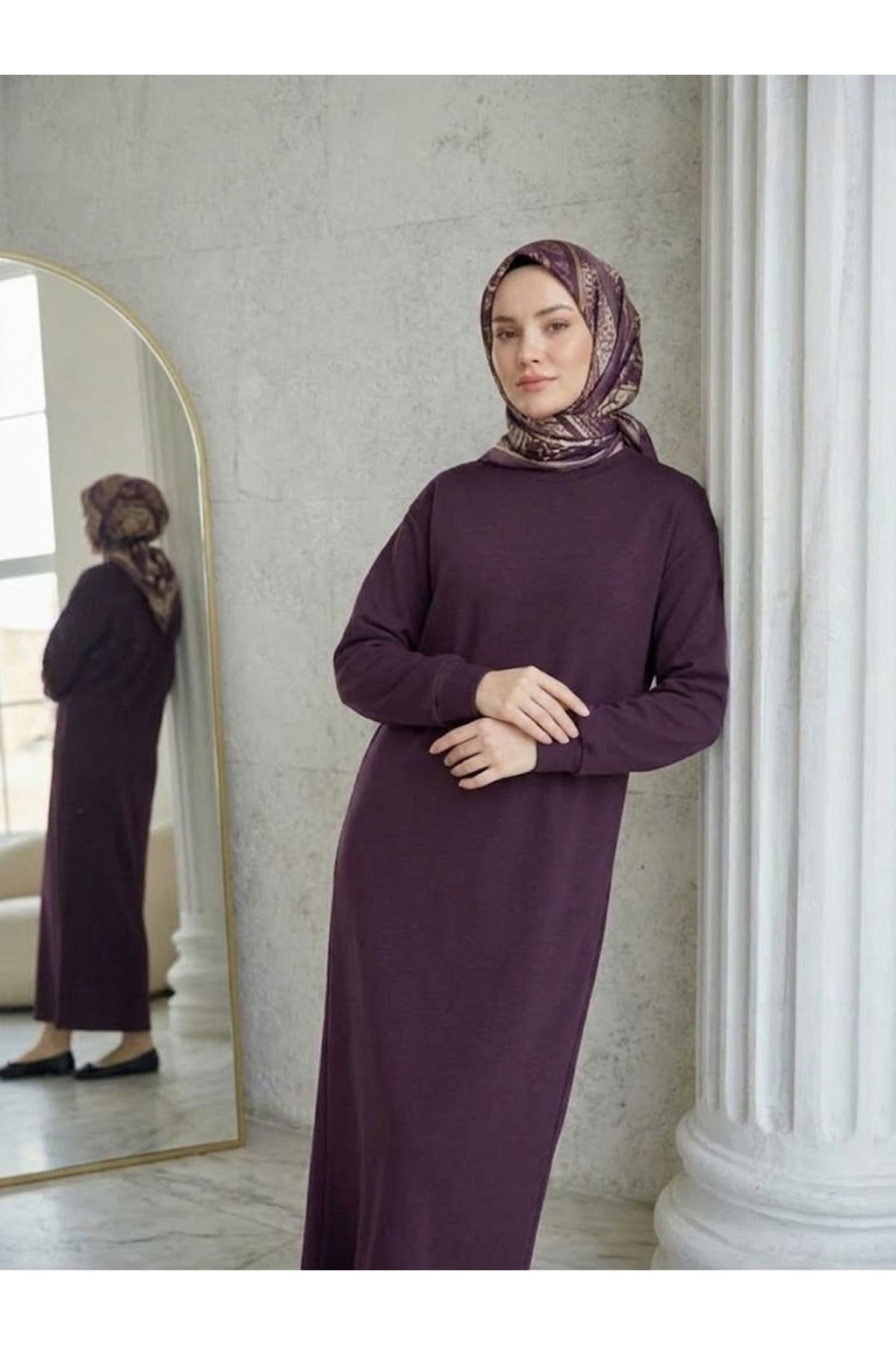ELB04177-BRD Manşet Detay Oysho Elbise-Bordo