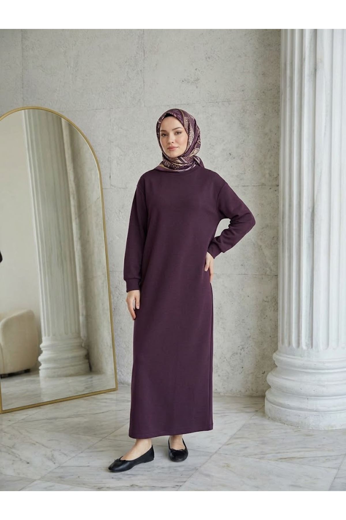 ELB04177-BRD Manşet Detay Oysho Elbise-Bordo