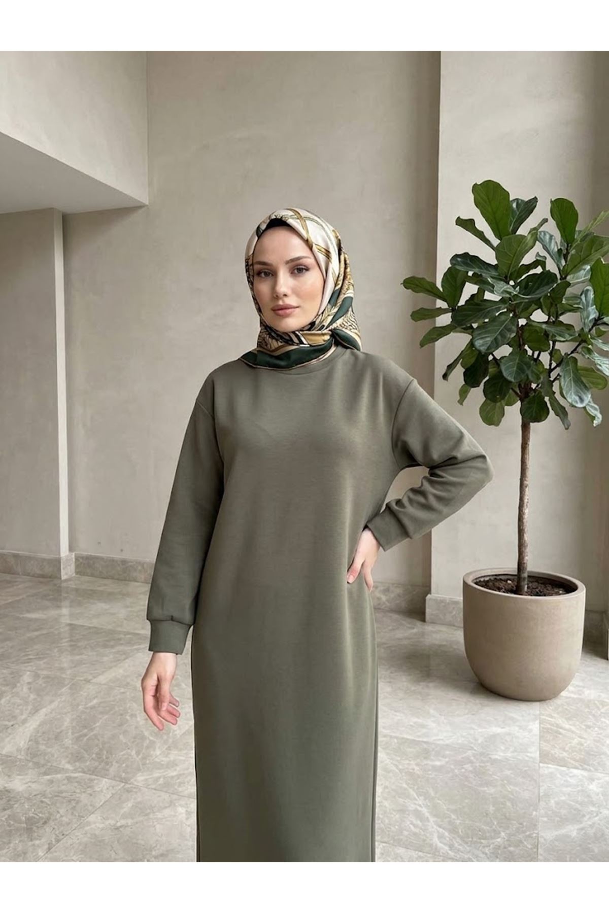 ELB04177-HKİ Manşet Detay Oysho Elbise-Haki