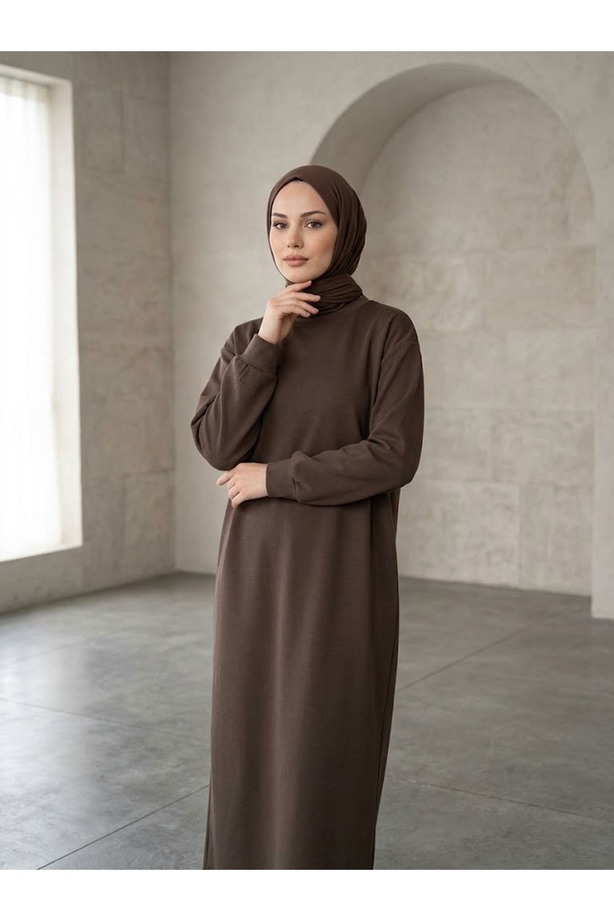 ELB04177-KHV Manşet Detay Oysho Elbise-Kahve