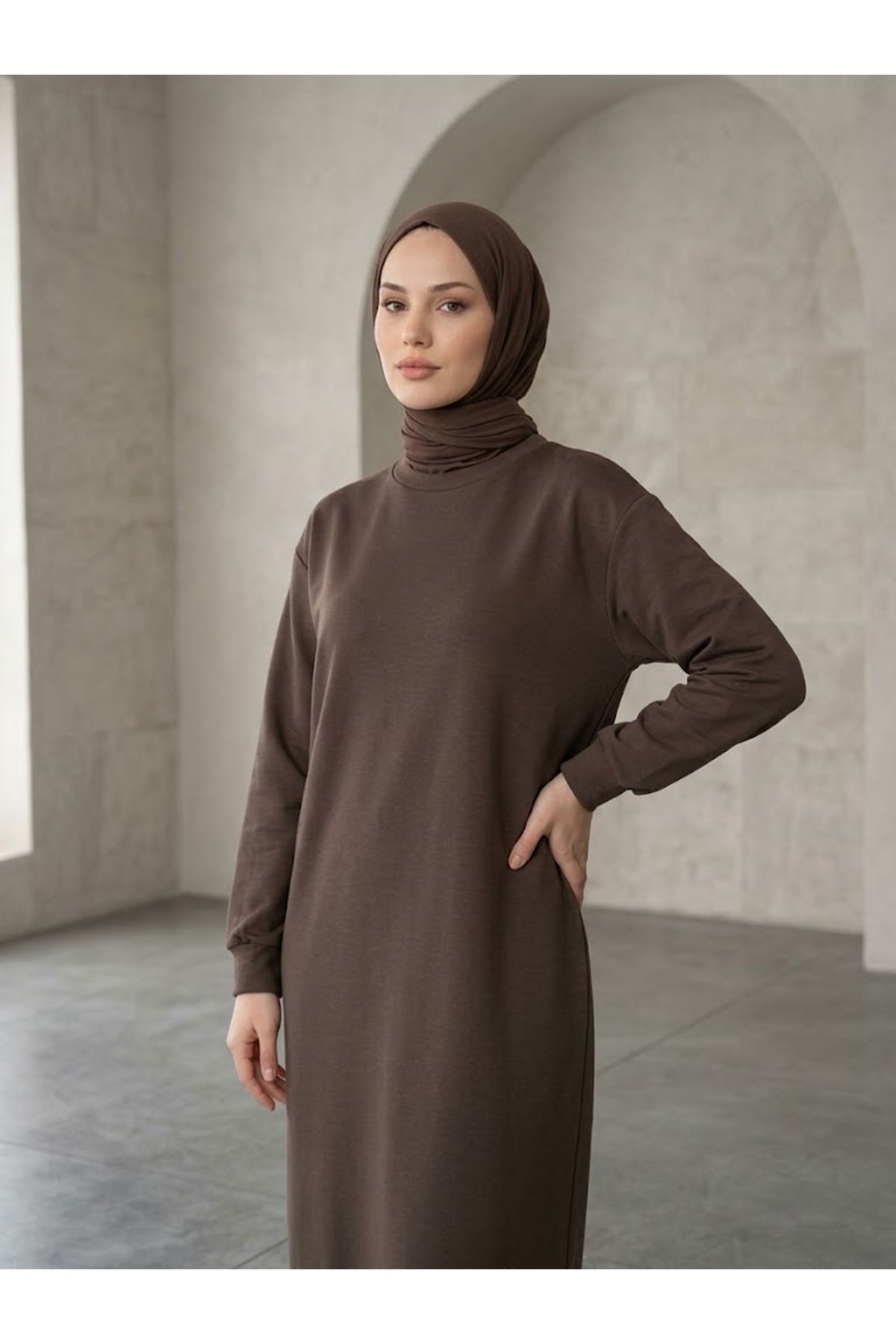 ELB04177-KHV Manşet Detay Oysho Elbise-Kahve