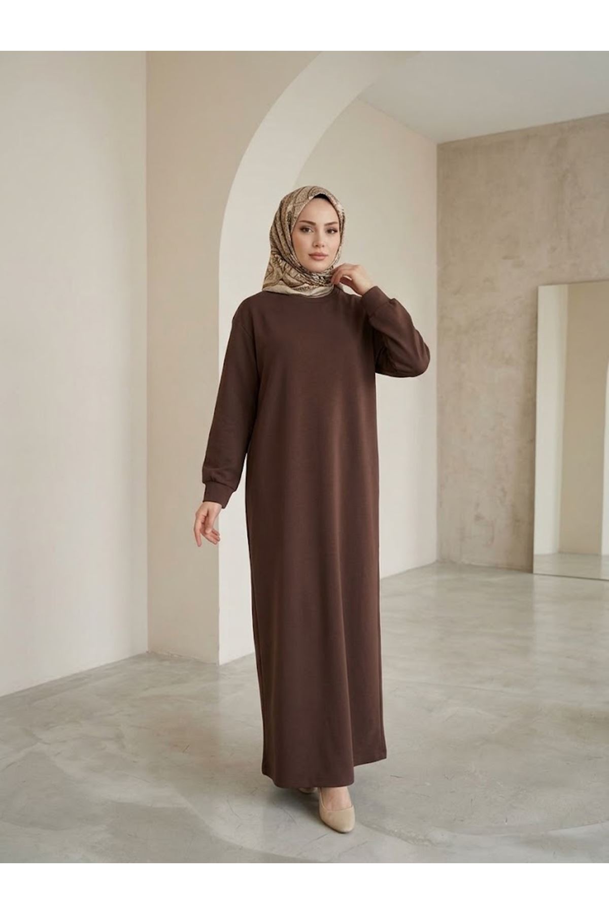 ELB04177-P102 Manşet Detay Oysho Elbise-Açık Kahve