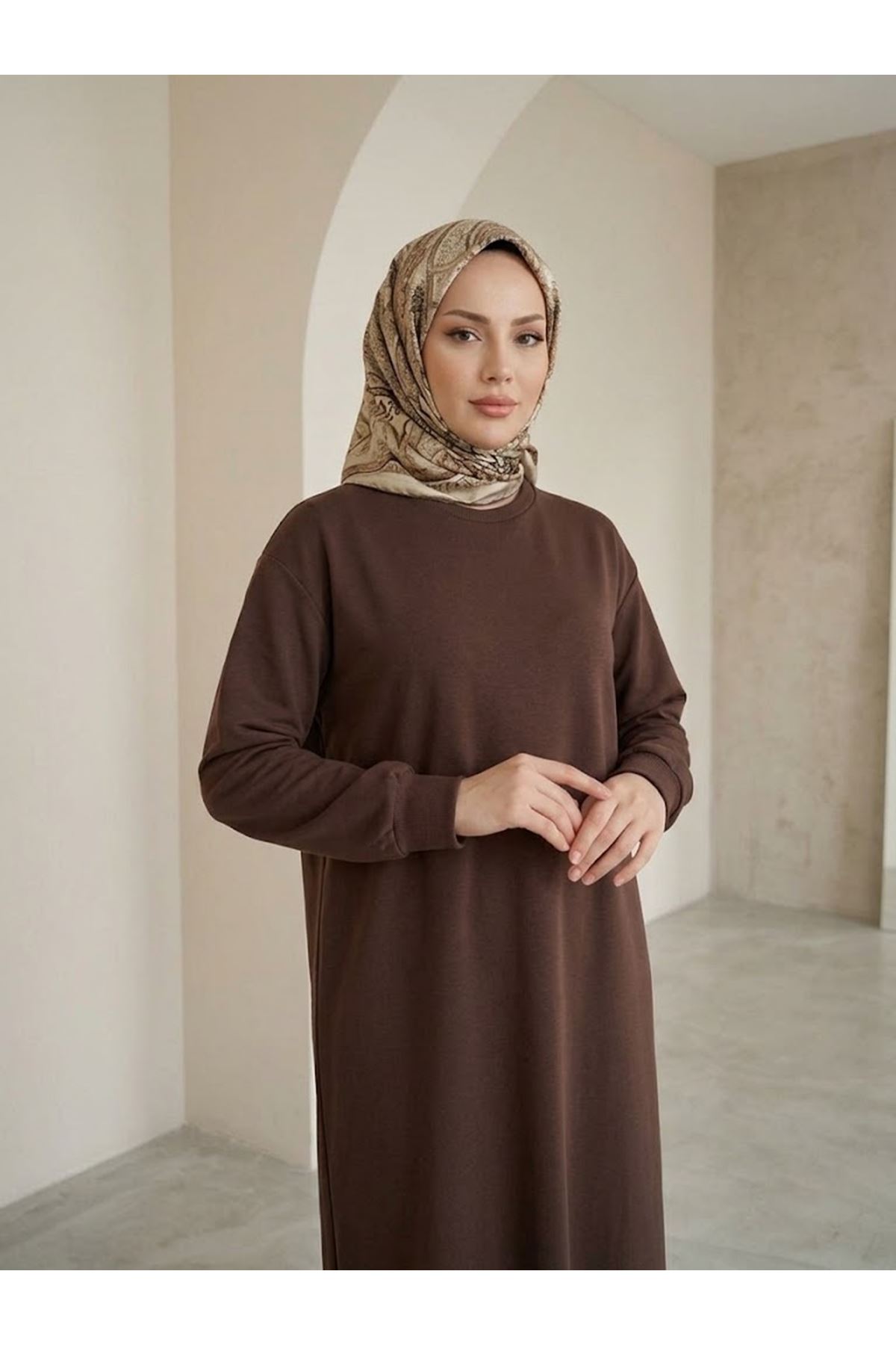 ELB04177-P102 Manşet Detay Oysho Elbise-Açık Kahve