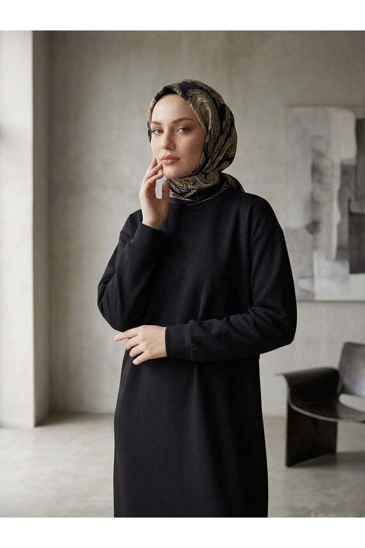 ELB04177-SYH Manşet Detay Oysho Elbise-Siyah