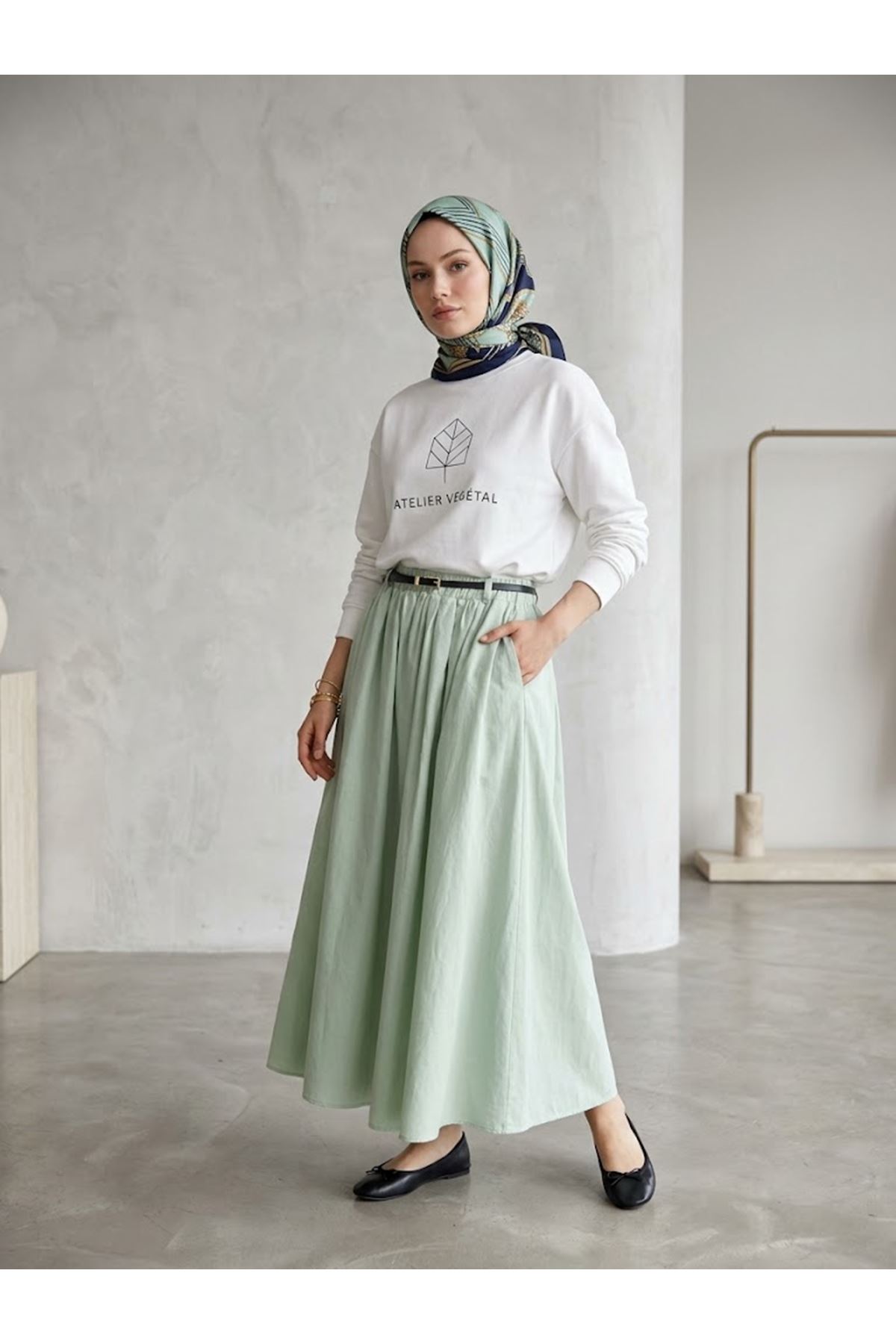 MOE03065-MNT Astarlı  Etek-Mint