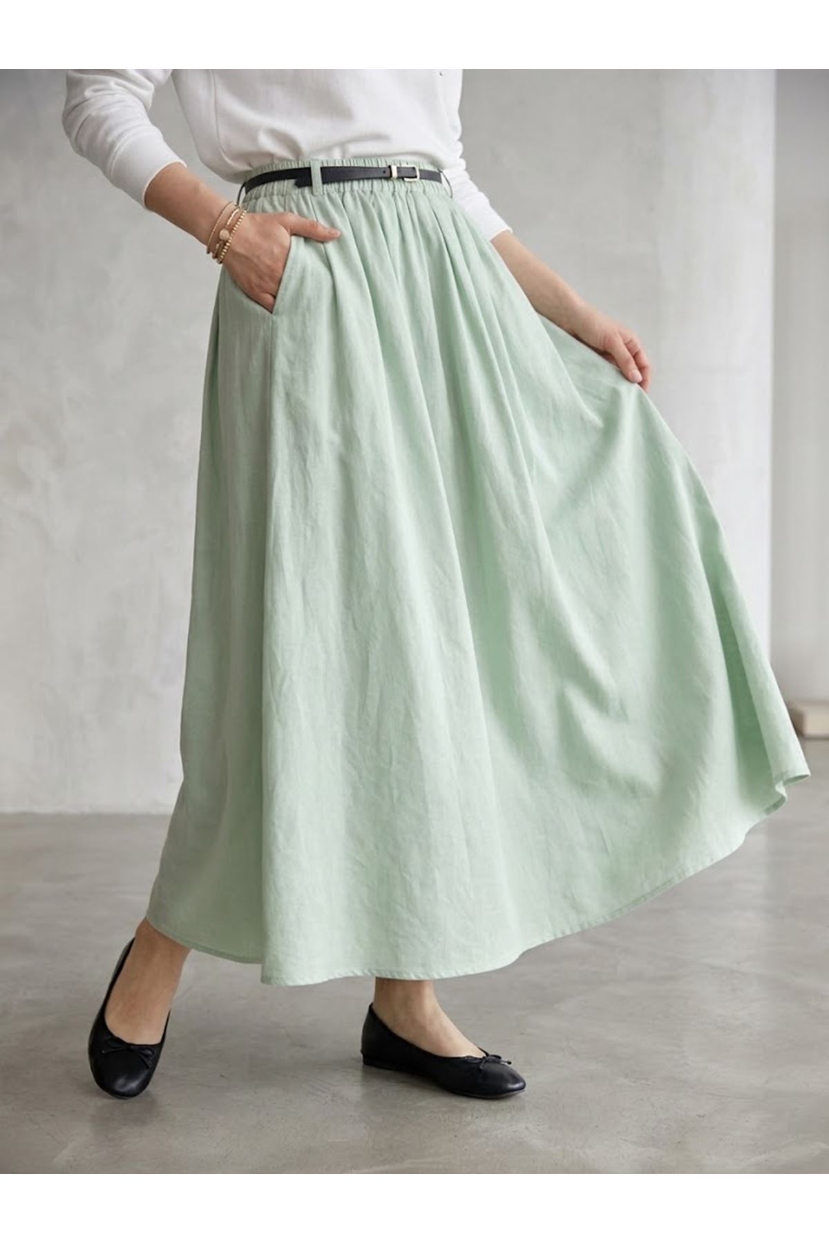 MOE03065-MNT Astarlı  Etek-Mint