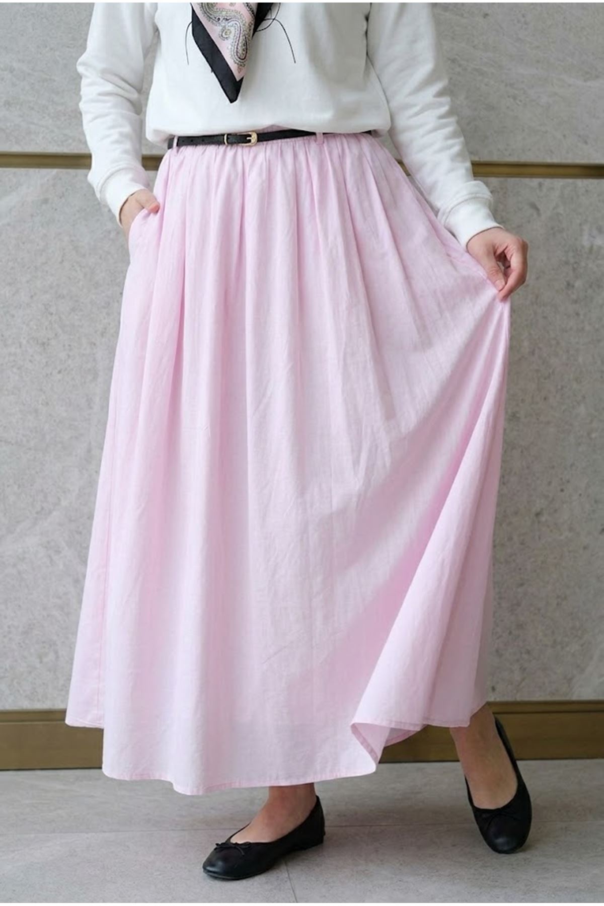 MOE03065-PMB Astarlı  Etek-Pembe