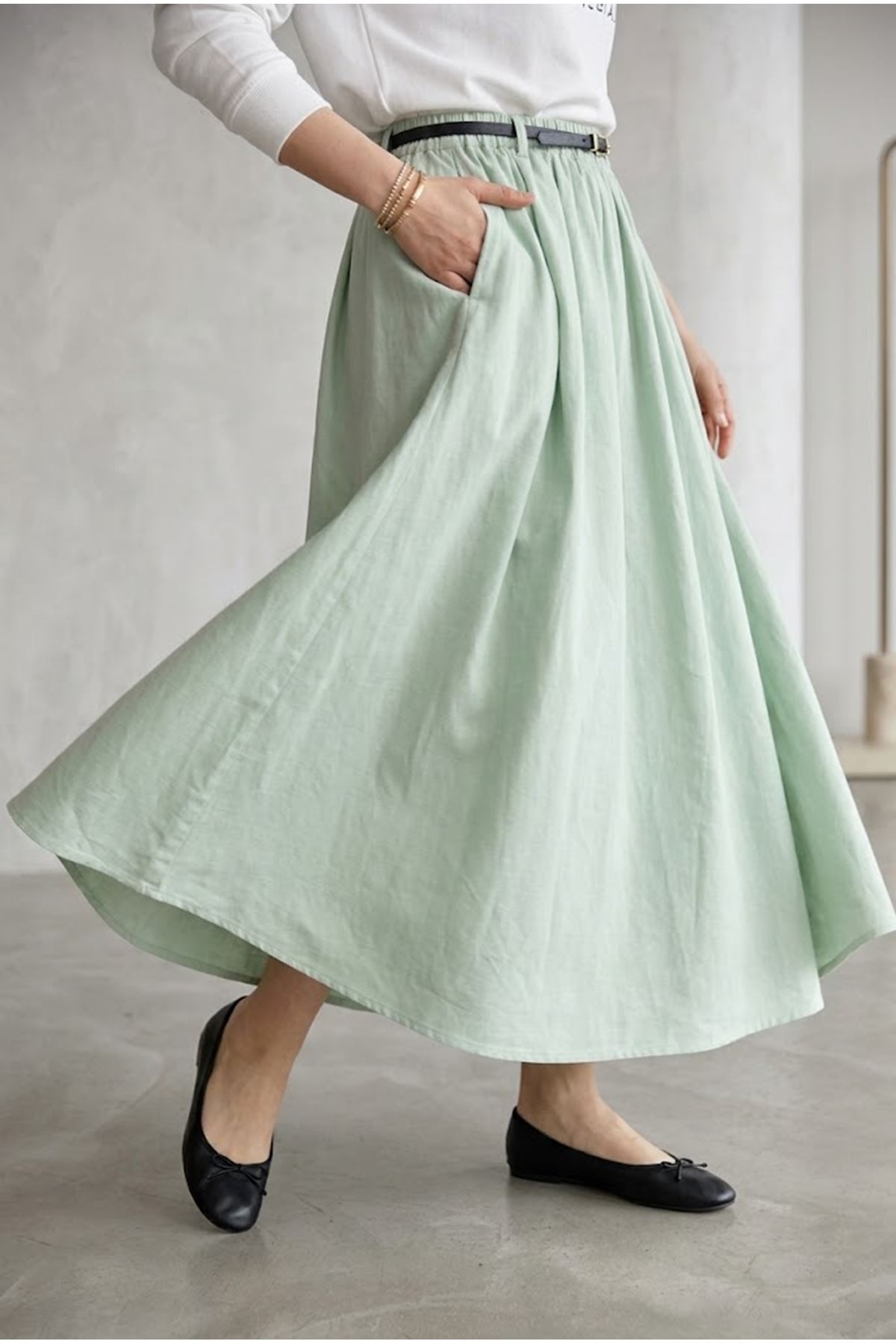 MOE03065-MNT Astarlı  Etek-Mint