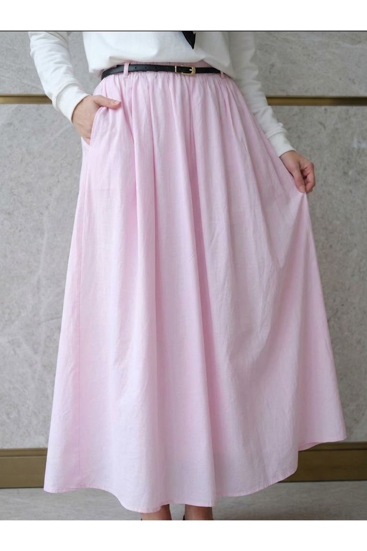 MOE03065-PMB Astarlı  Etek-Pembe