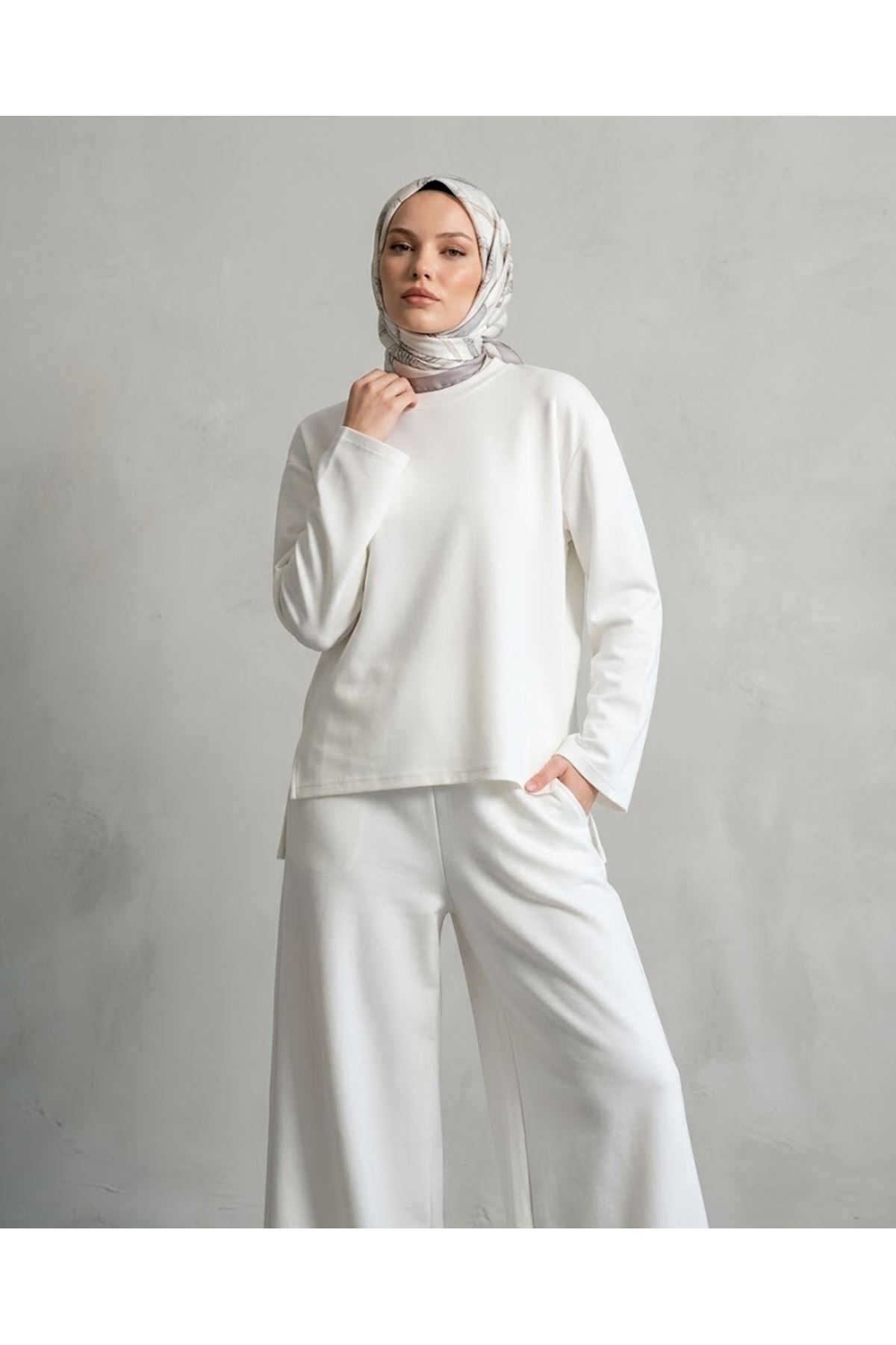 TUN06004-EKR Yırtmaçlı Oysho Tunik-Ekru