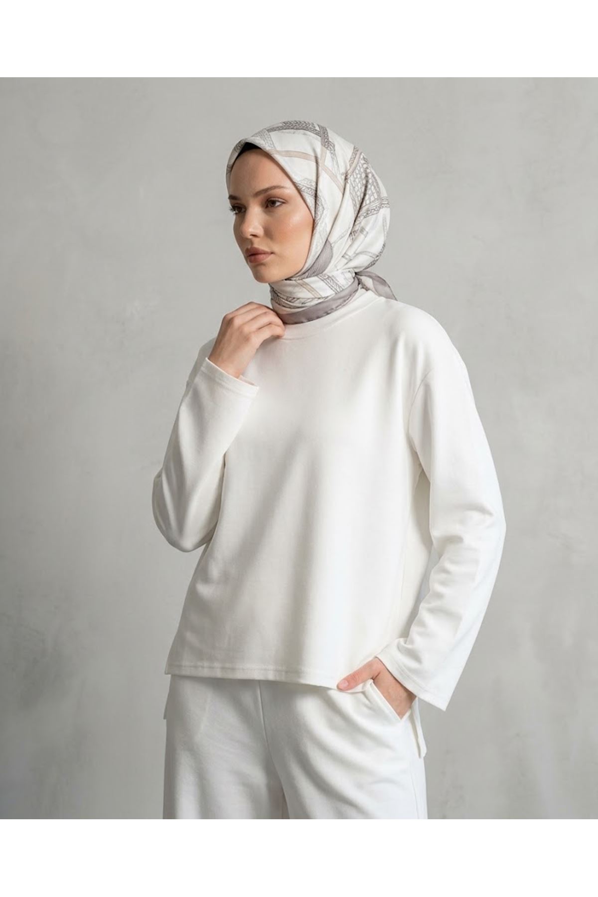 TUN06004-EKR Yırtmaçlı Oysho Tunik-Ekru