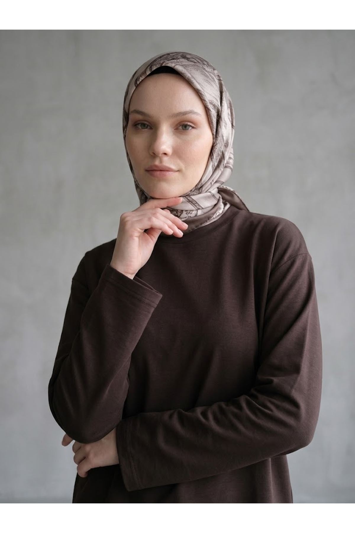 TUN06004-KHV Yırtmaçlı Oysho Tunik-Kahve